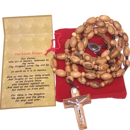  Very Long Threaded olive wood Rosary with 12mm oval beads and Soil Center - V.、mySite、elrpsem3k