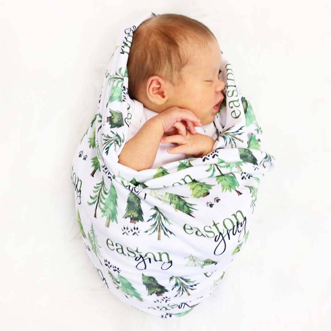  Woodland Trees Personalized Baby Name Swaddle Blanket、mySite、layawaytickets
