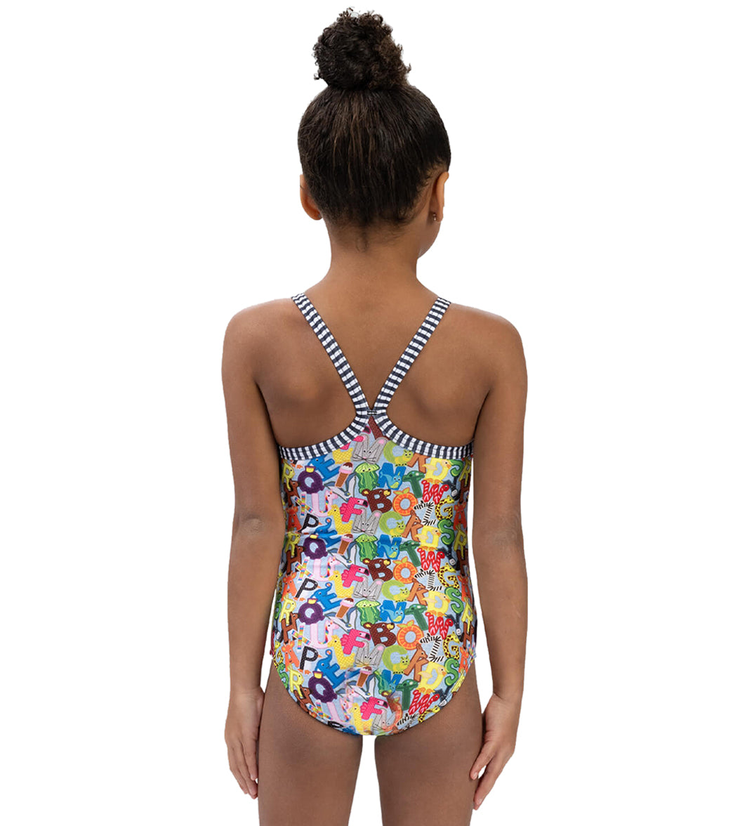 Dolfin Girls' Alphabet Printed One Piece Swimsuit (Toddler, Little Kid)、mySite、noshort