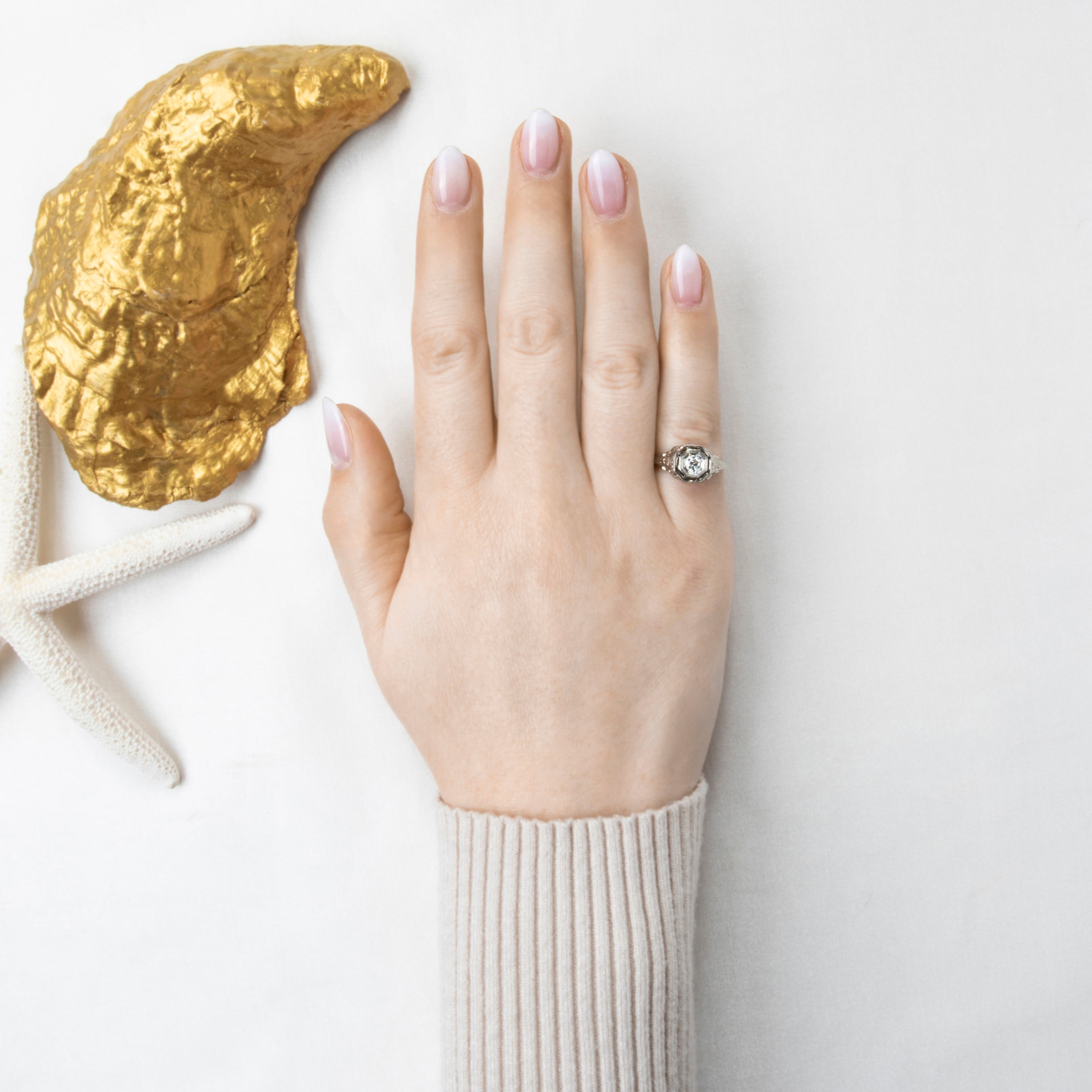 Antique 18k White Gold Old Mine Diamond Birds & Blossoms Ring 5.75、mySite、hinf8tx79