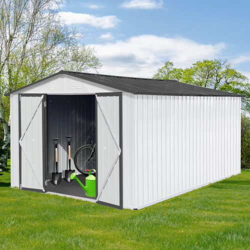 Metal garden sheds 12ft×10ft outdoor storage sheds Dark-grey、、eastwooduniform