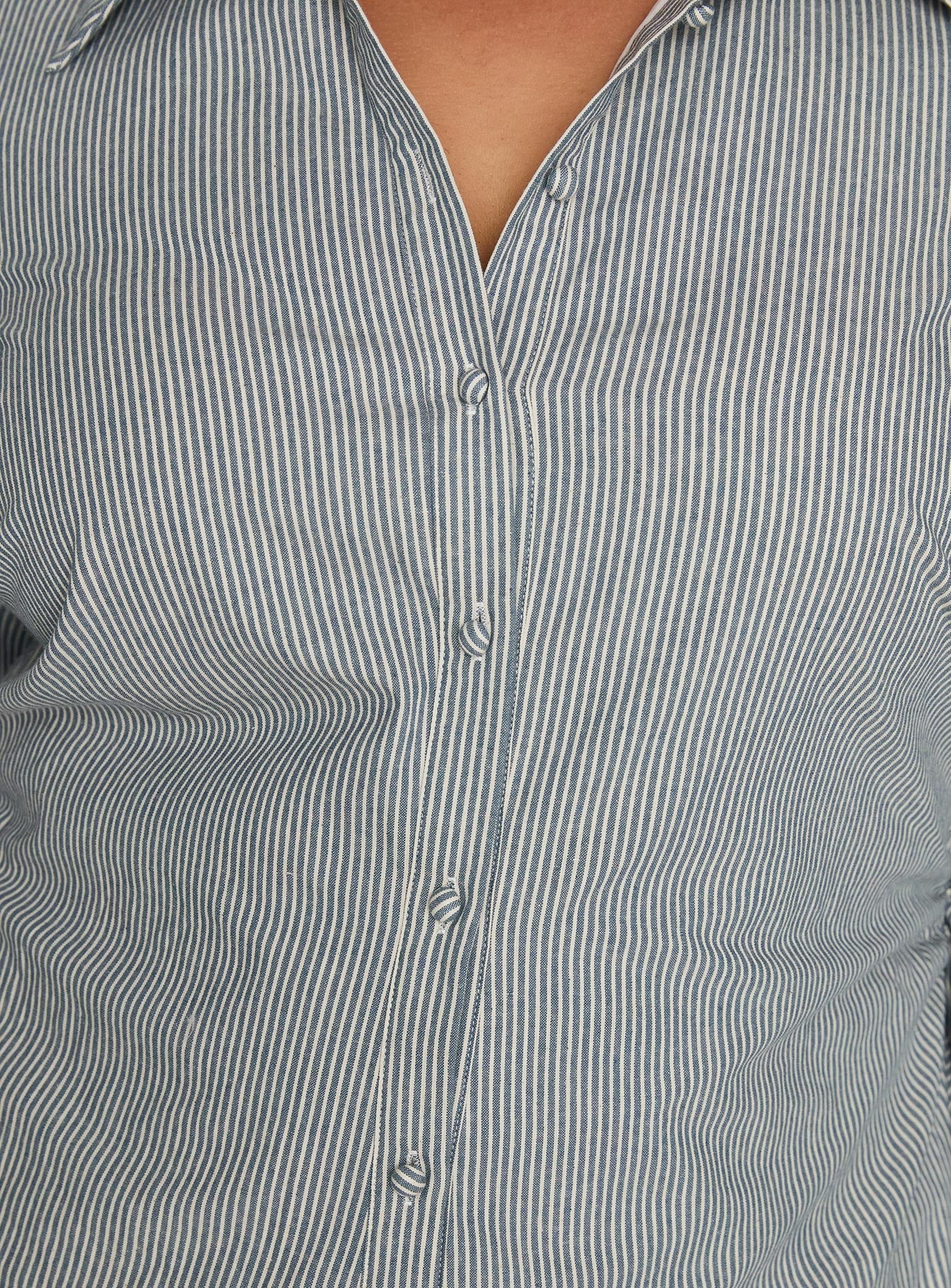 Publicity Long Sleeve Mini Dress Blue Pinstripe Curve、mySite、solidvoid