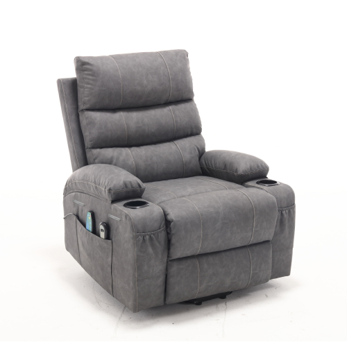 21"seat width,large size Electric Power Lift Recliner Chair Sofa for Elderly, 8 point vibration Massage and lumber heat, Remote Control, Side Pockets and Cup Holders, cozy fabric, overstuffed arm pu、、casual