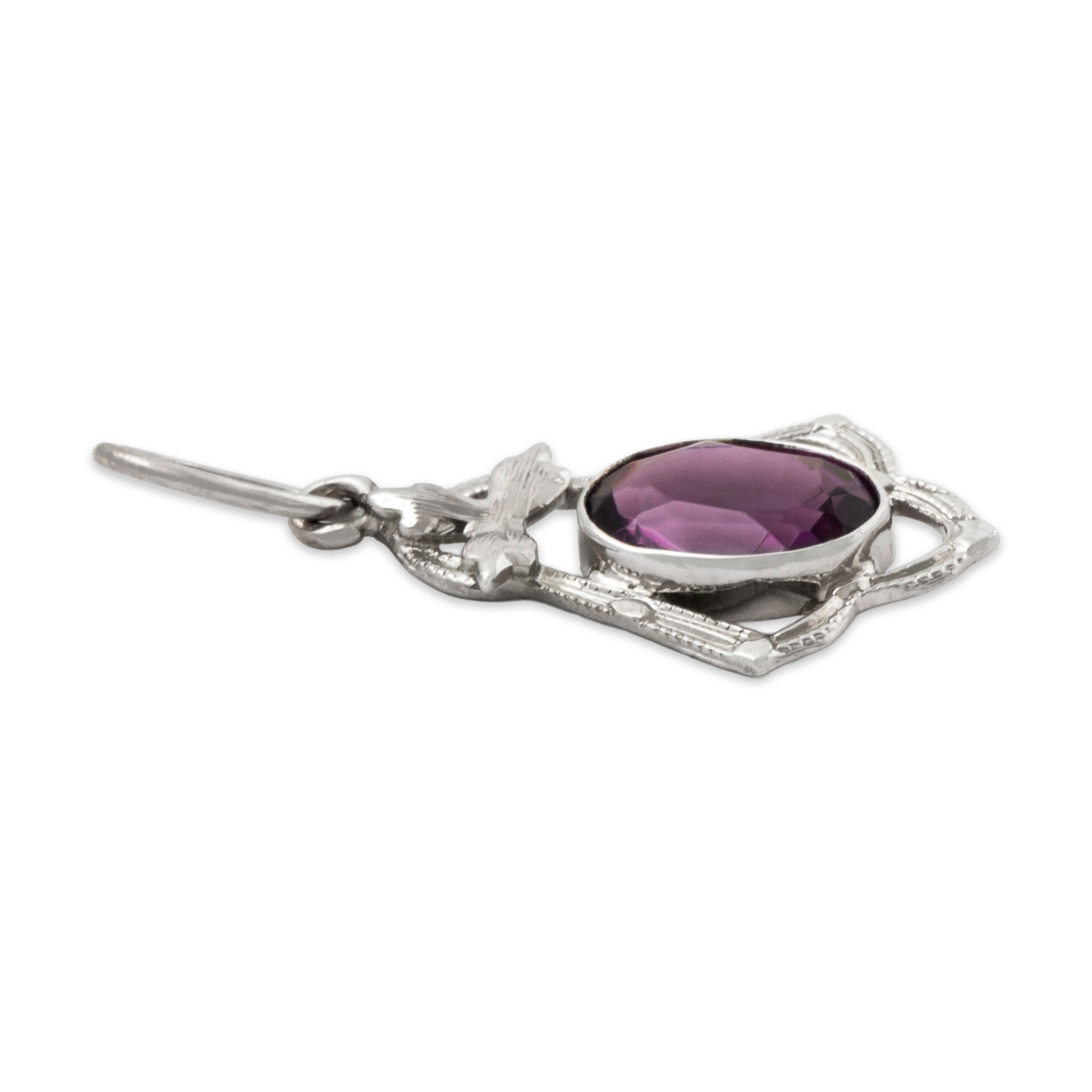 Antique Art Deco 10k White Gold Deep Purple Glass Blossom Charm / Pendant、mySite、hinf8tx79
