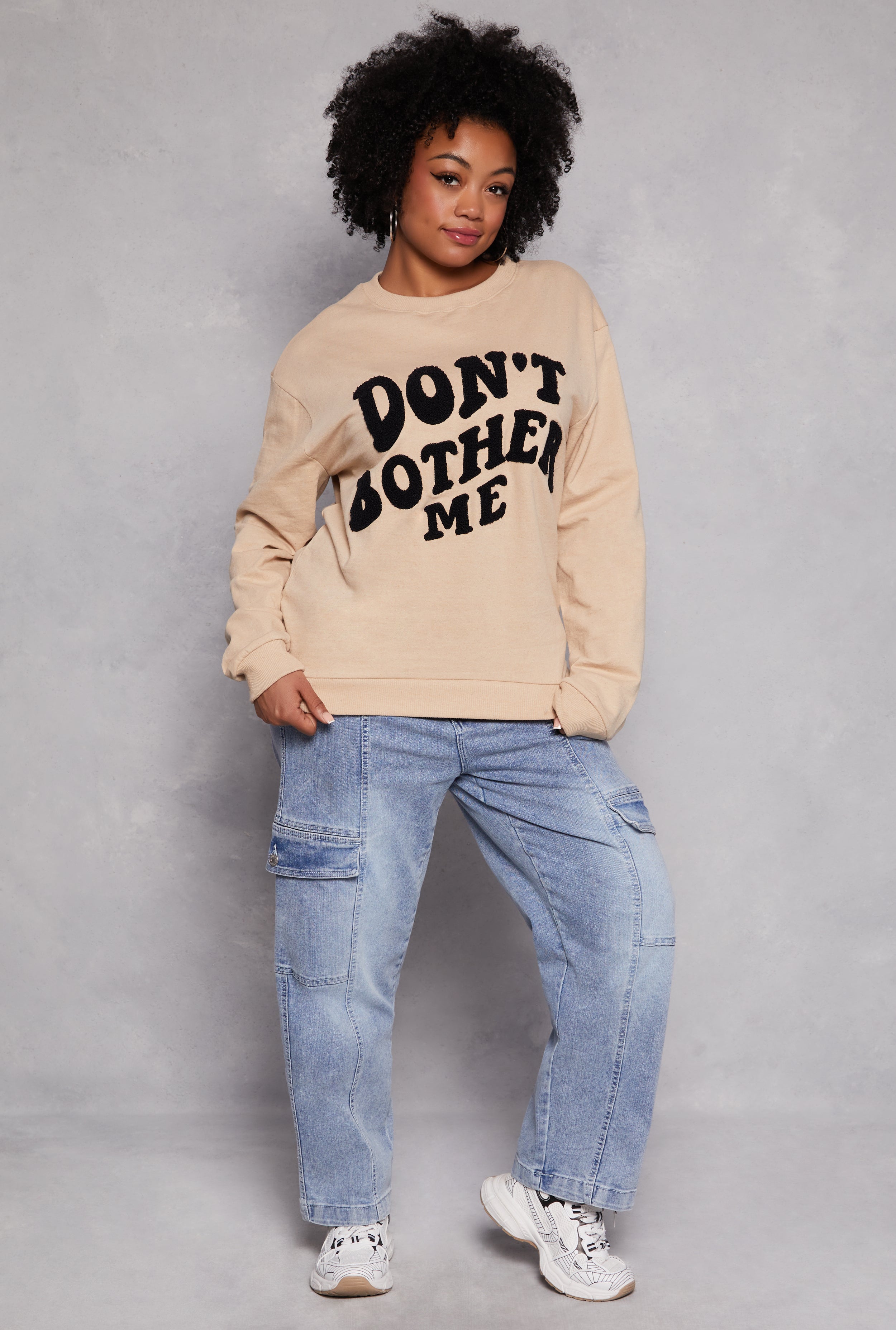 Plus Size Chenille Dont Bother Me Graphic Sweatshirt、mySite、camillekostekn