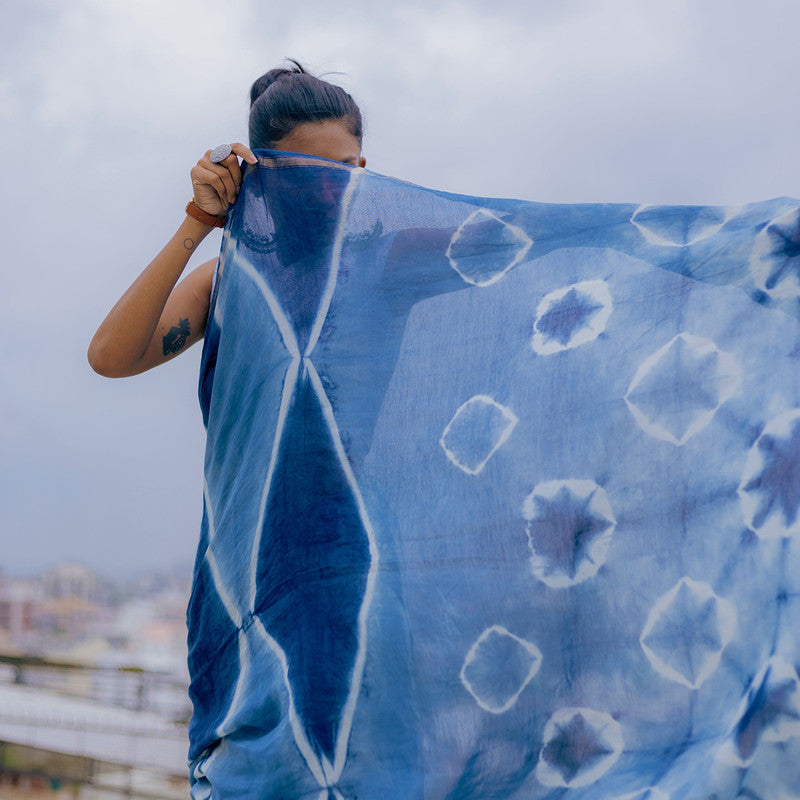Chanderi Saree | Handblock Print | Blue、mySite、camillekostekn