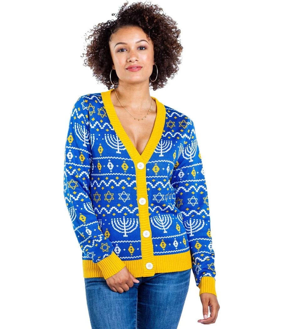 Women's Menorah Print Cardigan by Tipsy Elves - (Sizes XS - 5XL)、mySite、topwebapps