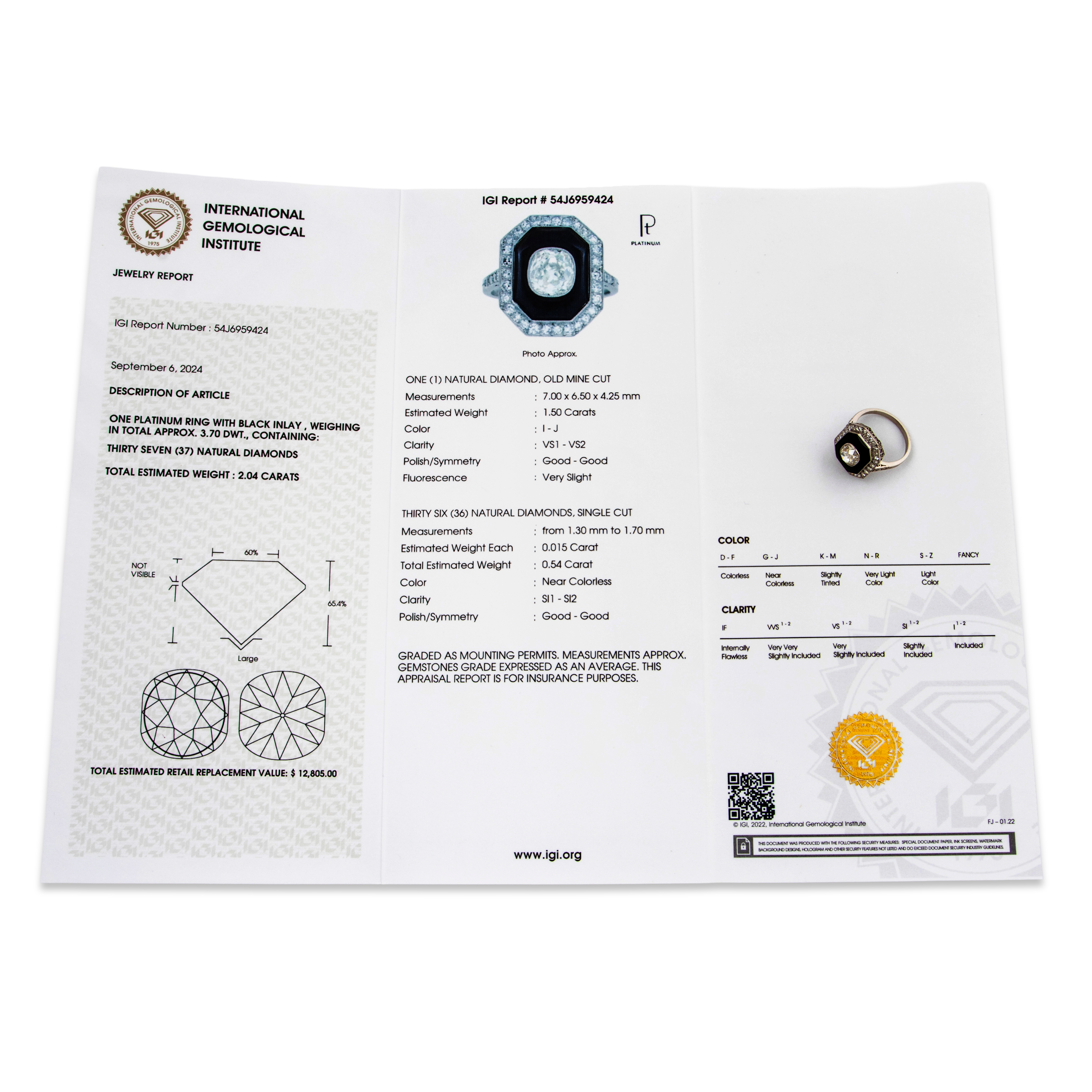 Chic Antique Art Deco Platinum 2.04cttw VS1-VS2 Old Mine Diamond Onyx Ring 6.75、mySite、hinf8tx79