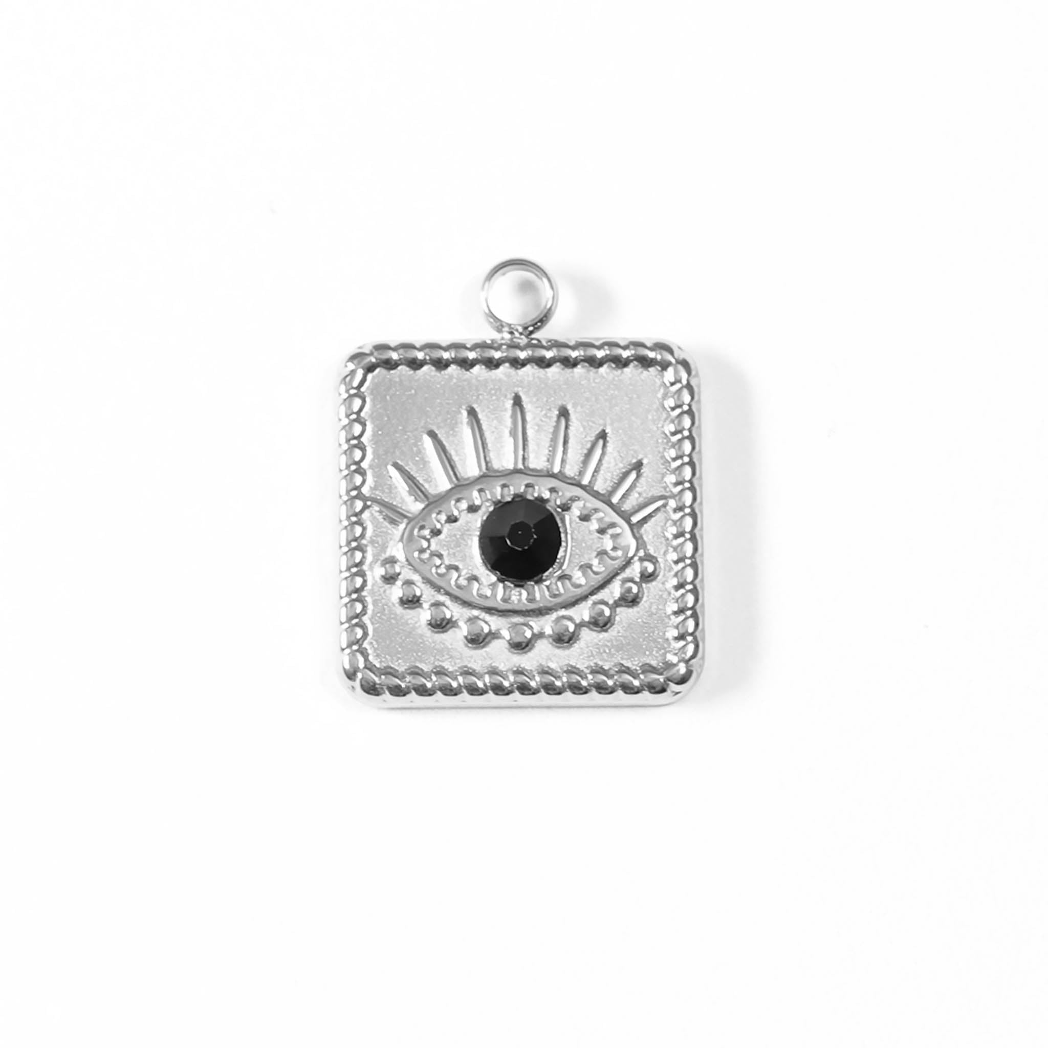 18K Gold PVD Stainless Steel Square Black Stone Evil Eye Charm / PDL0014、mySite、dreamappss