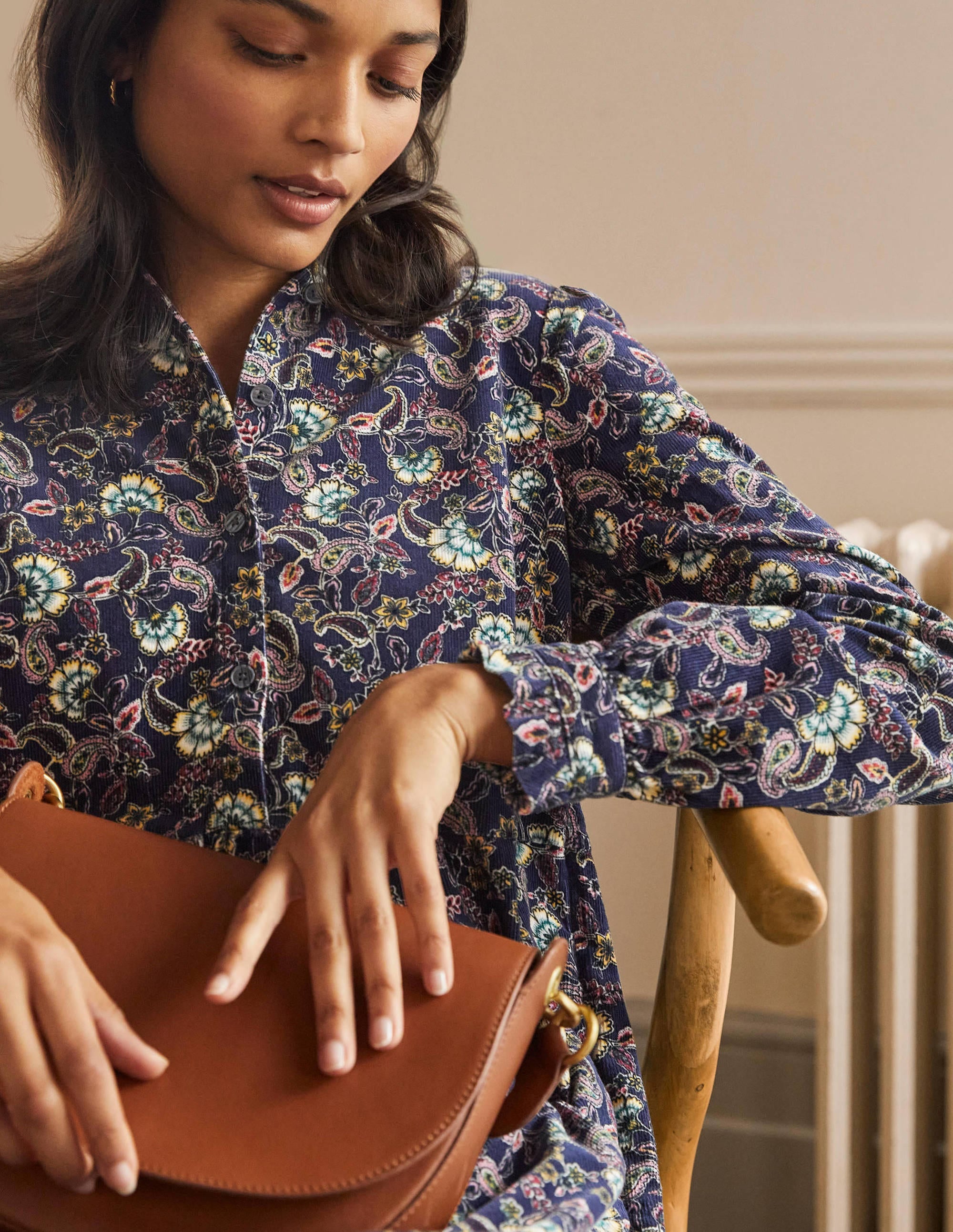  Ruffle Neck Cord Dress-French Navy, Exotic Floral、mySite、ashleygrahame