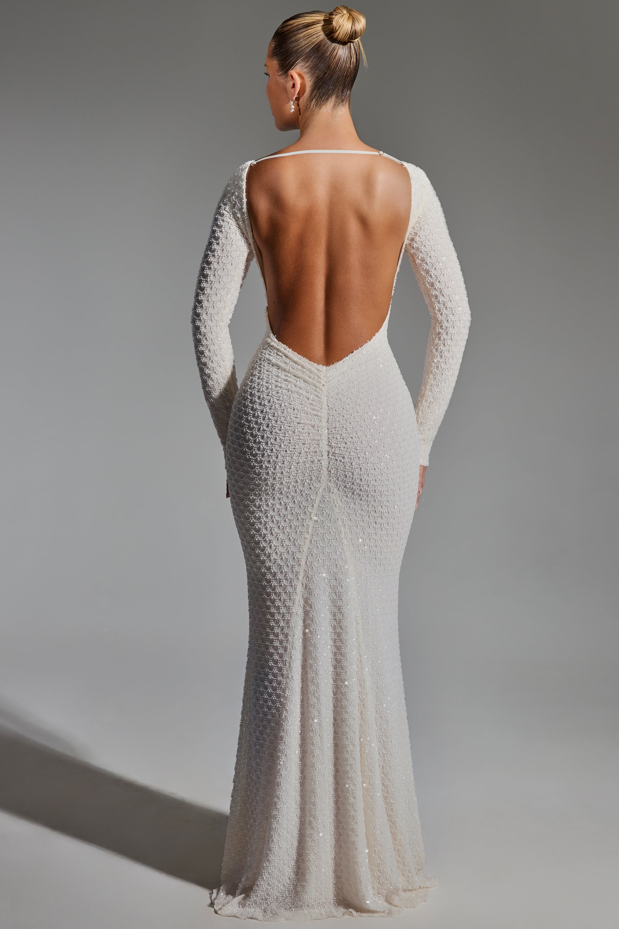Embellished Open-Back Gown in White、mySite、solidvoid
