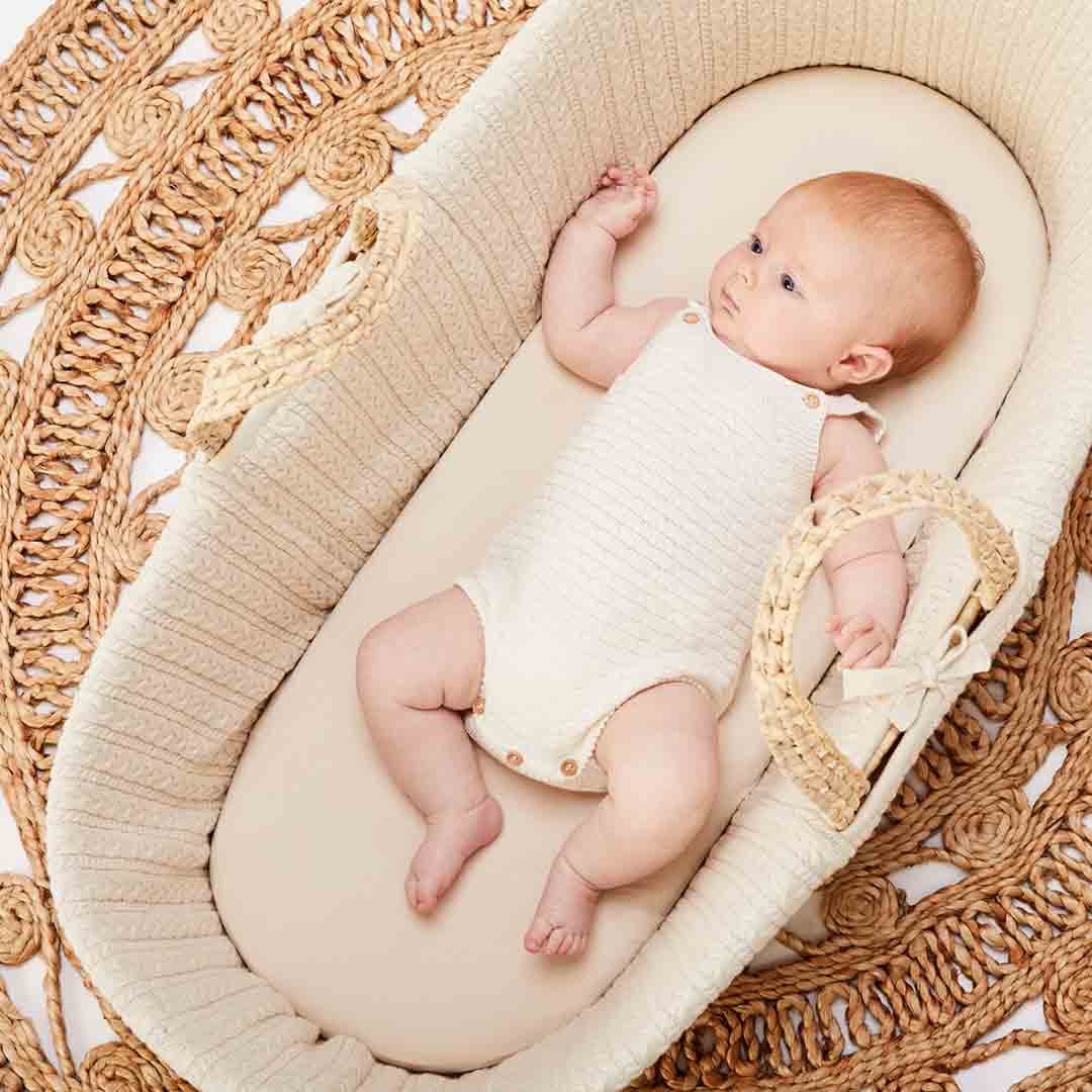  The Little Green Sheep Organic Knitted Moses Basket & Mattress - Linen、mySite、merchandisen