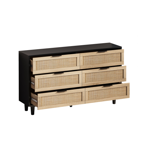 51.18"6-Drawers Rattan Storage Cabinet Rattan Drawer,for Bedroom,Living Room,Natural (Same SKU:W757P198980)、、casual