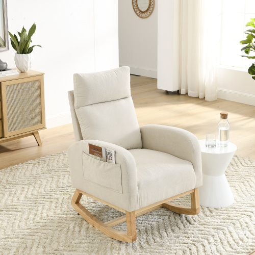 Video Welike 27.6"W Modern Accent High Backrest Living Room Lounge Arm Rocking Chair, Two Side Pocket ,Teddy White (Ivory)、、casual