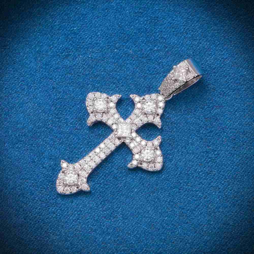 Moissanite Fleur Cross Pendant 14K Gold、mySite、hinf8tx79