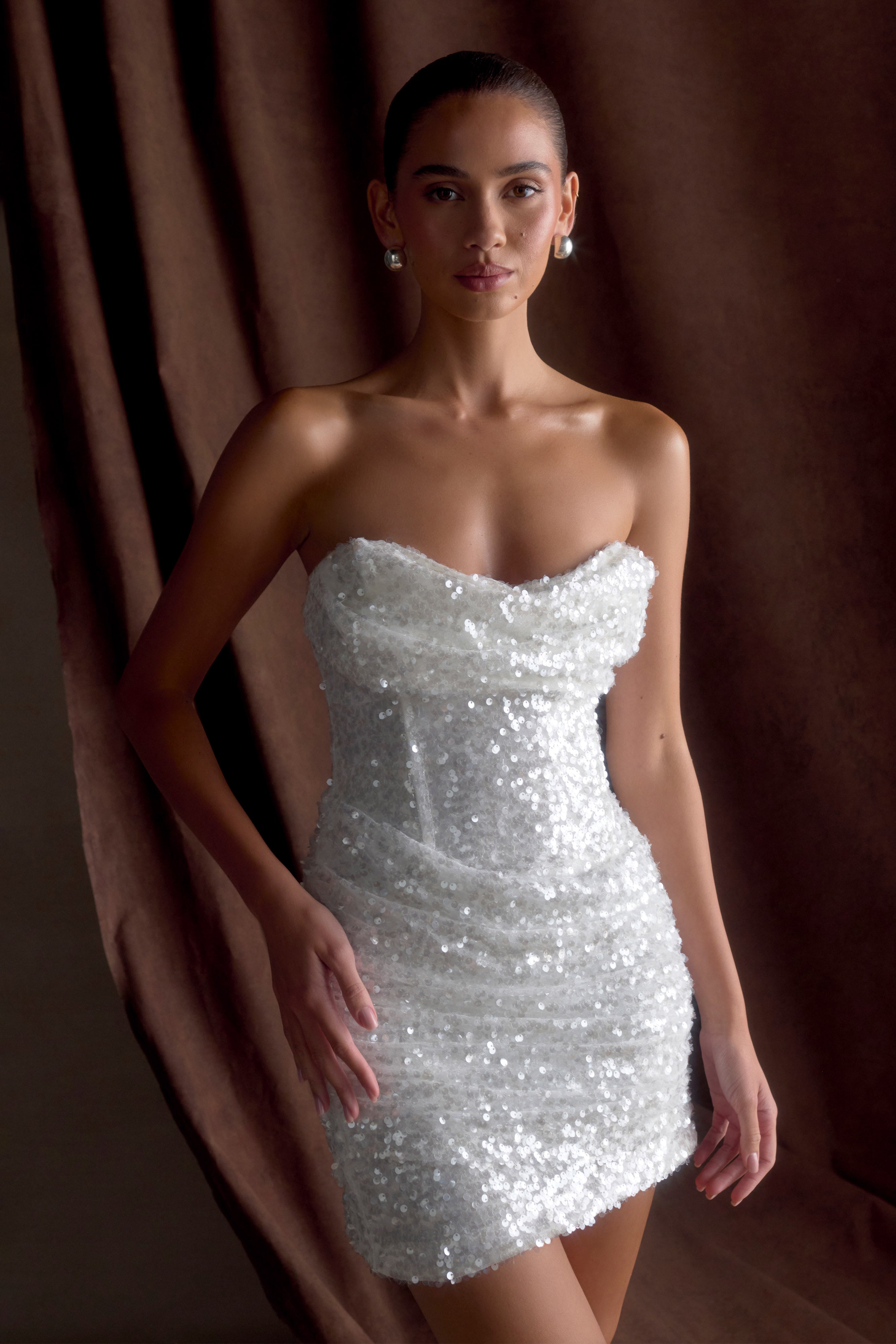 Nala Strapless Sequin Mini Dress - White、mySite、solidvoid