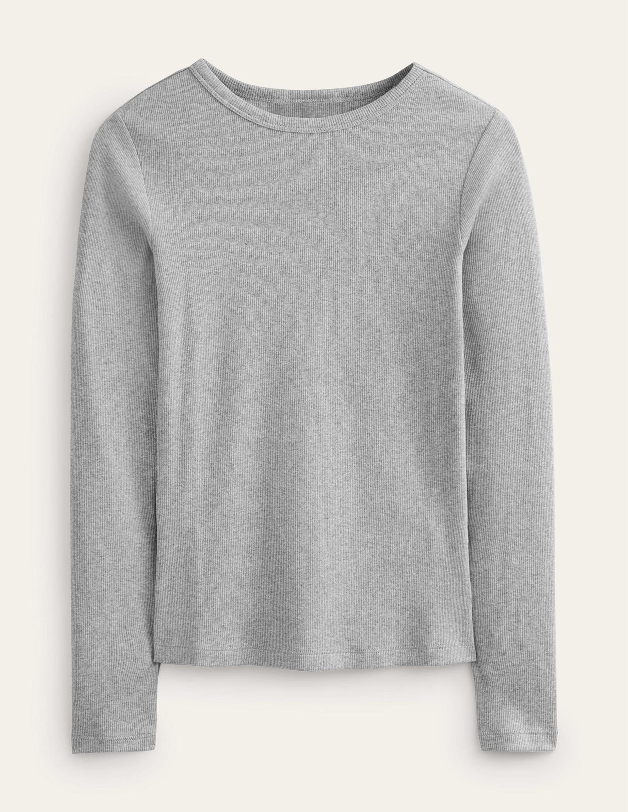  Cotton Ribbed Long Sleeve Top-Grey Marl、mySite、ashleygrahame