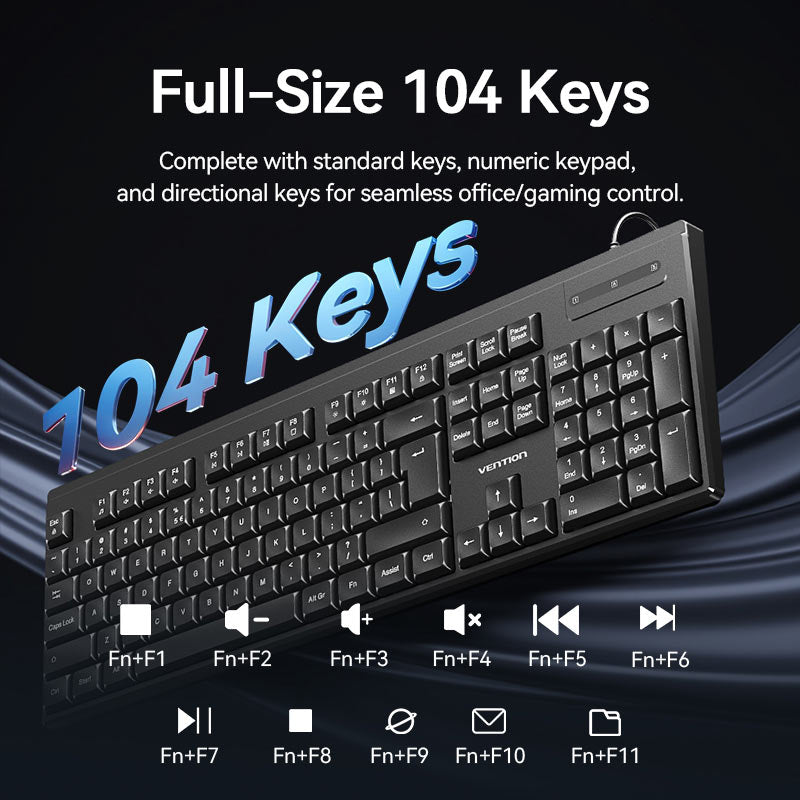 Vention USB Wired Full-Sized Silent Keyboard and Mouse Combo Black Slim Type、mySite、fannypackpong