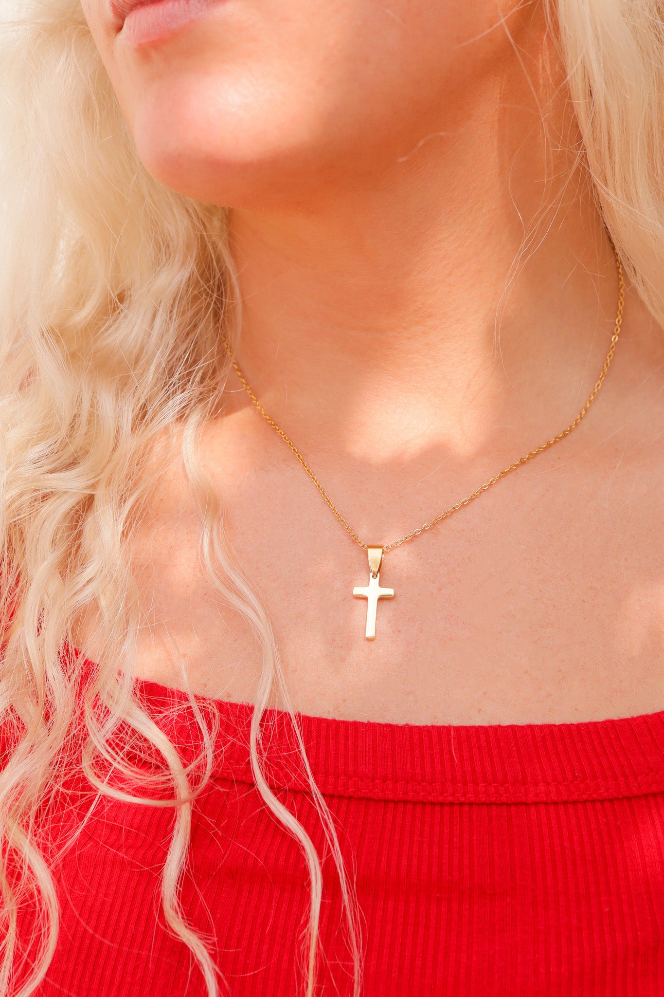 18K Gold PVD Stainless Steel Engravable Blank Cross Pendant Necklace / SBB0286、mySite、dreamappss