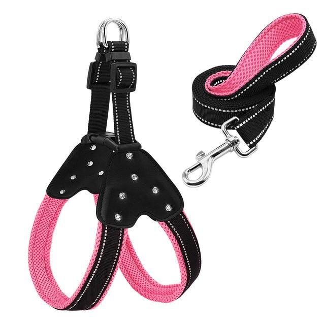 Rhinestone Cute Harness & Leash Reflective Nylon Set For Your Dog *、mySite、g9winljtr