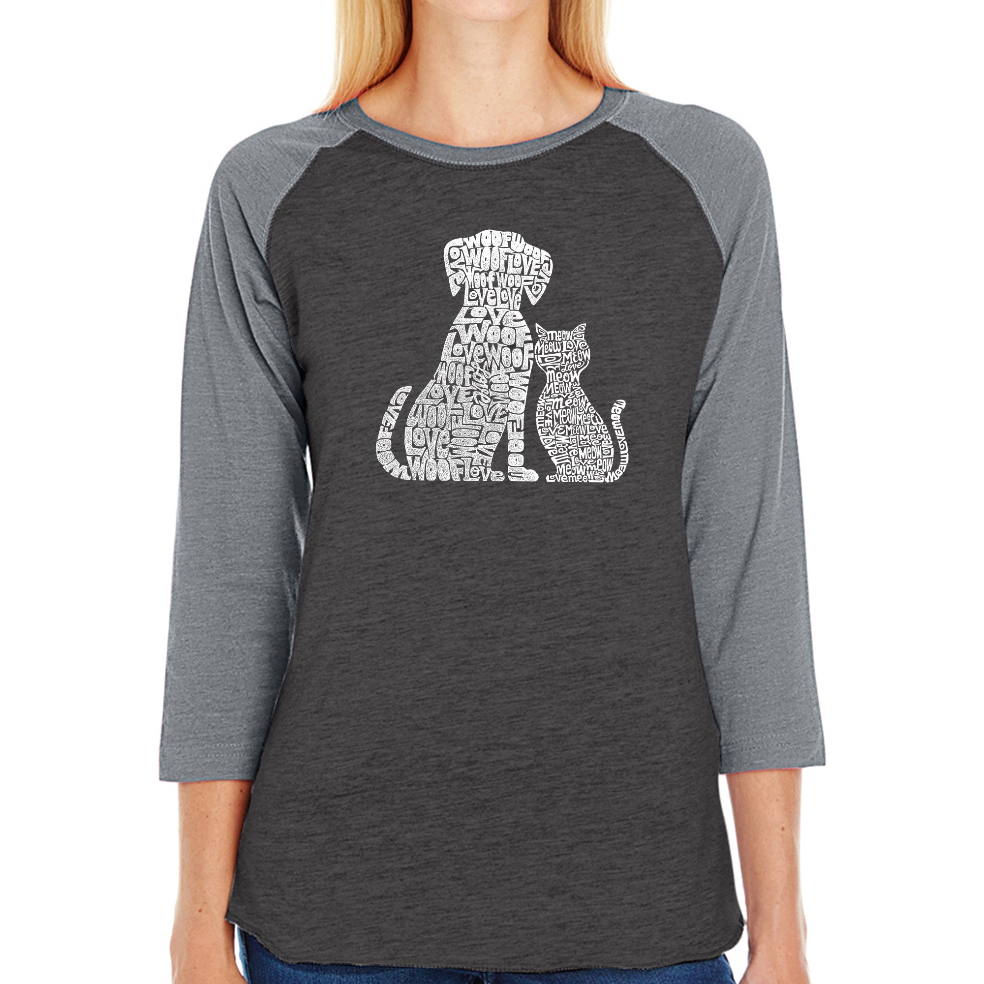 Dogs and Cats - Women's Raglan Baseball Word Art T-Shirt、mySite、camillekostekn