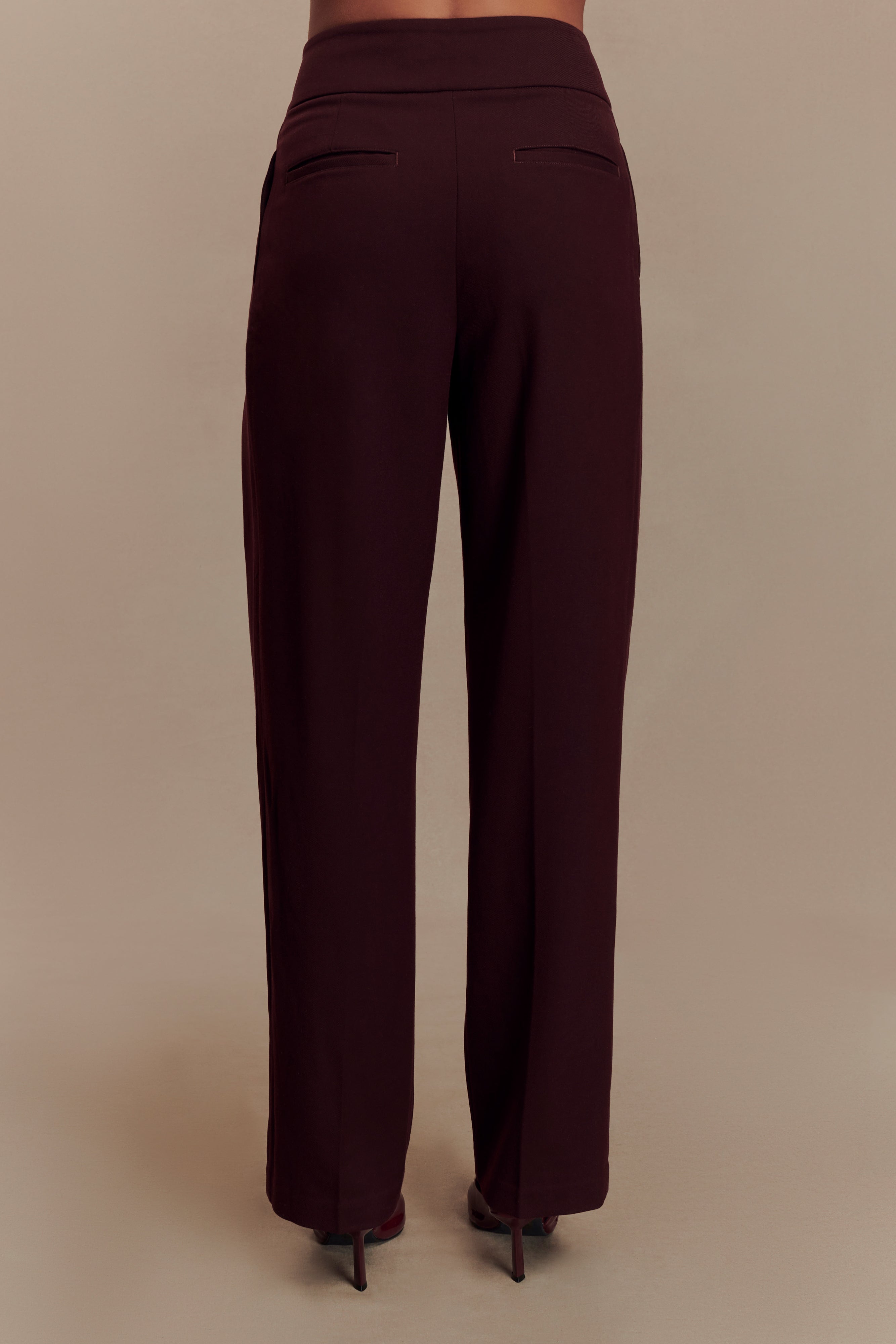 Penelope Pleated High Waisted Pants - Mahogany、mySite、solidvoid