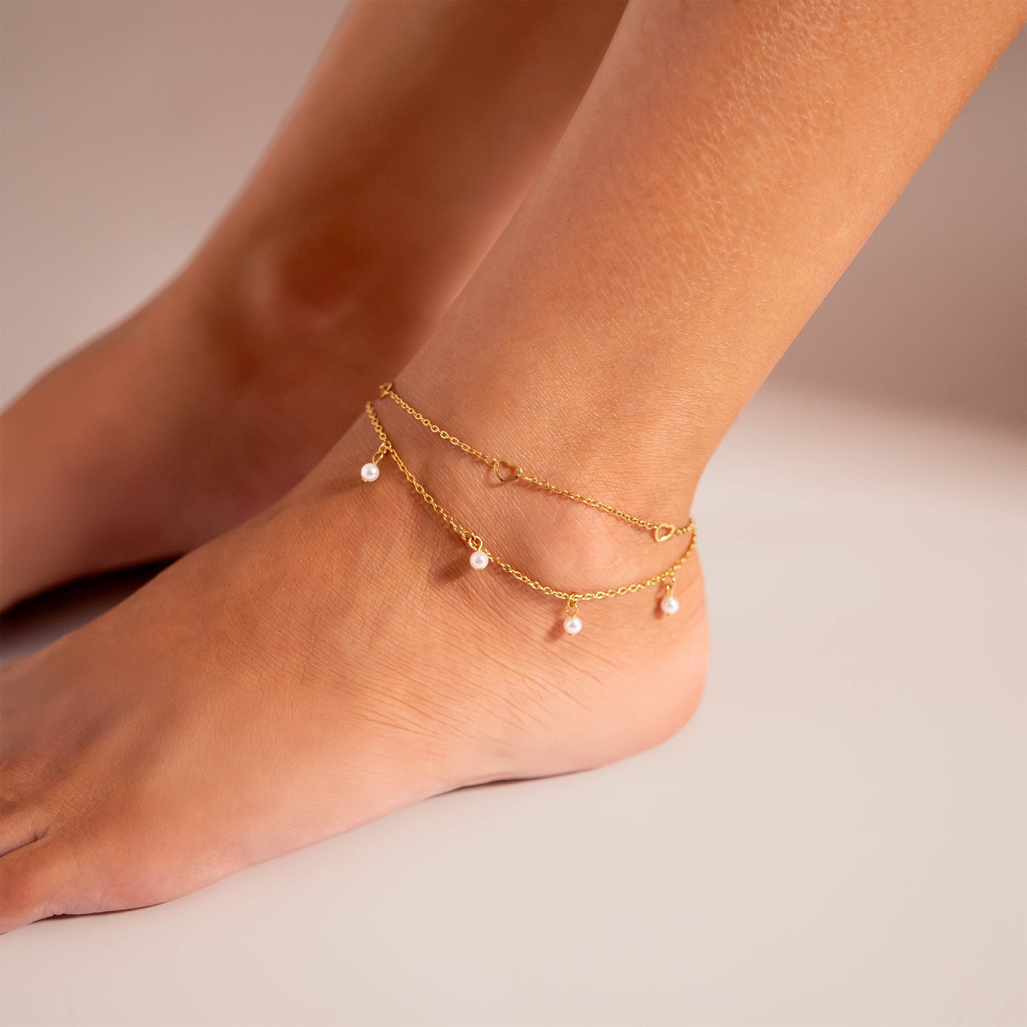18K Gold PVD Stainless Station Hearts Anklet / BRJ1027、mySite、dreamappss