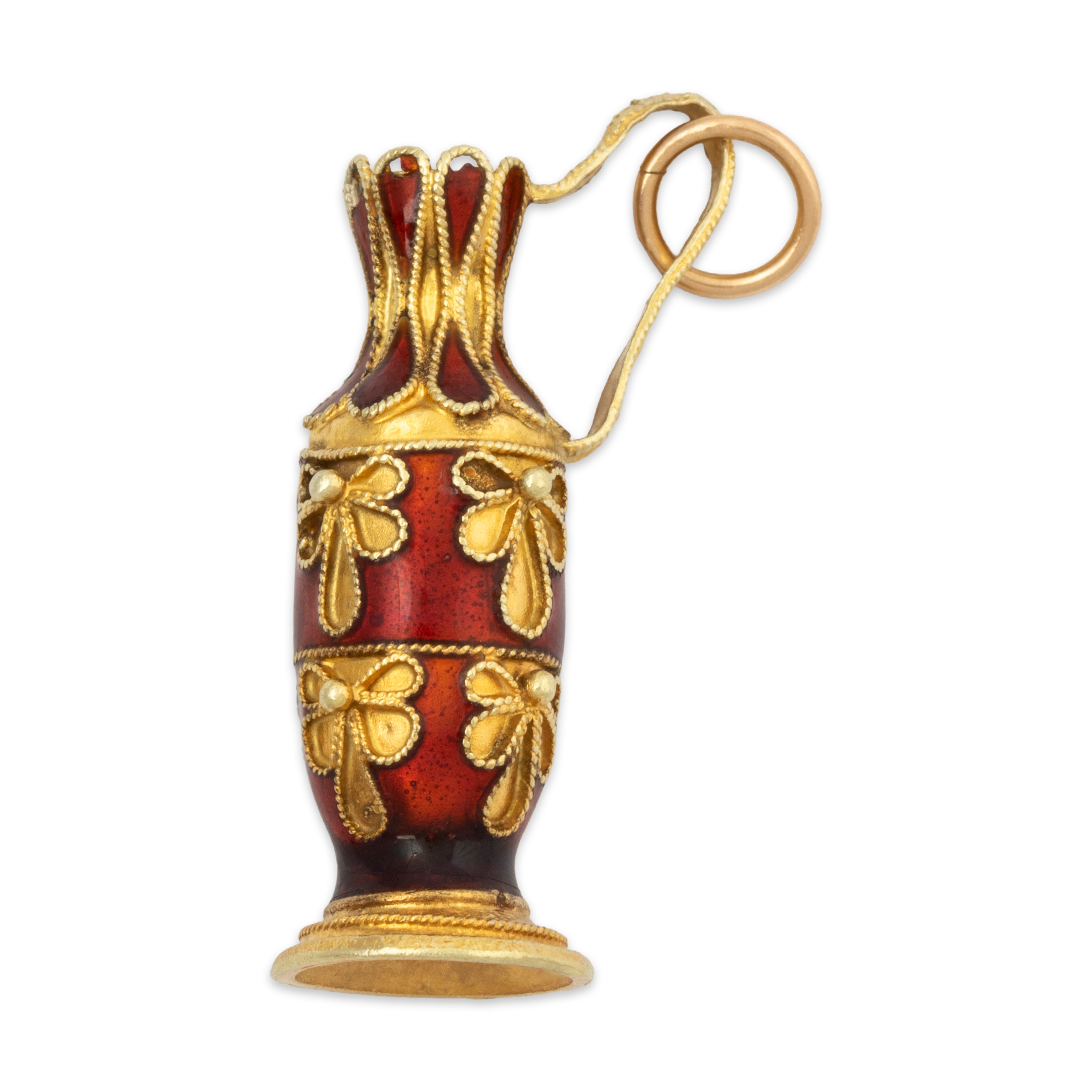 Vintage Large 18k Yellow Gold Red Enamel Figural Detailed Vase Charm / Pendant、mySite、hinf8tx79