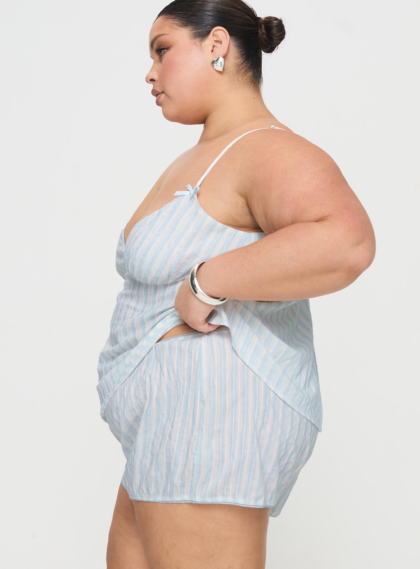 Tenderness Lace Sleep Set Blue / White Stripe Curve、mySite、solidvoid