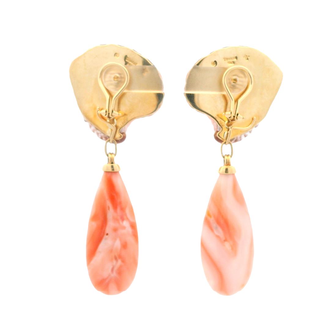 Estate 18K Yellow Gold Natural Seashell & Coral Drop Earrings、mySite、botmansion