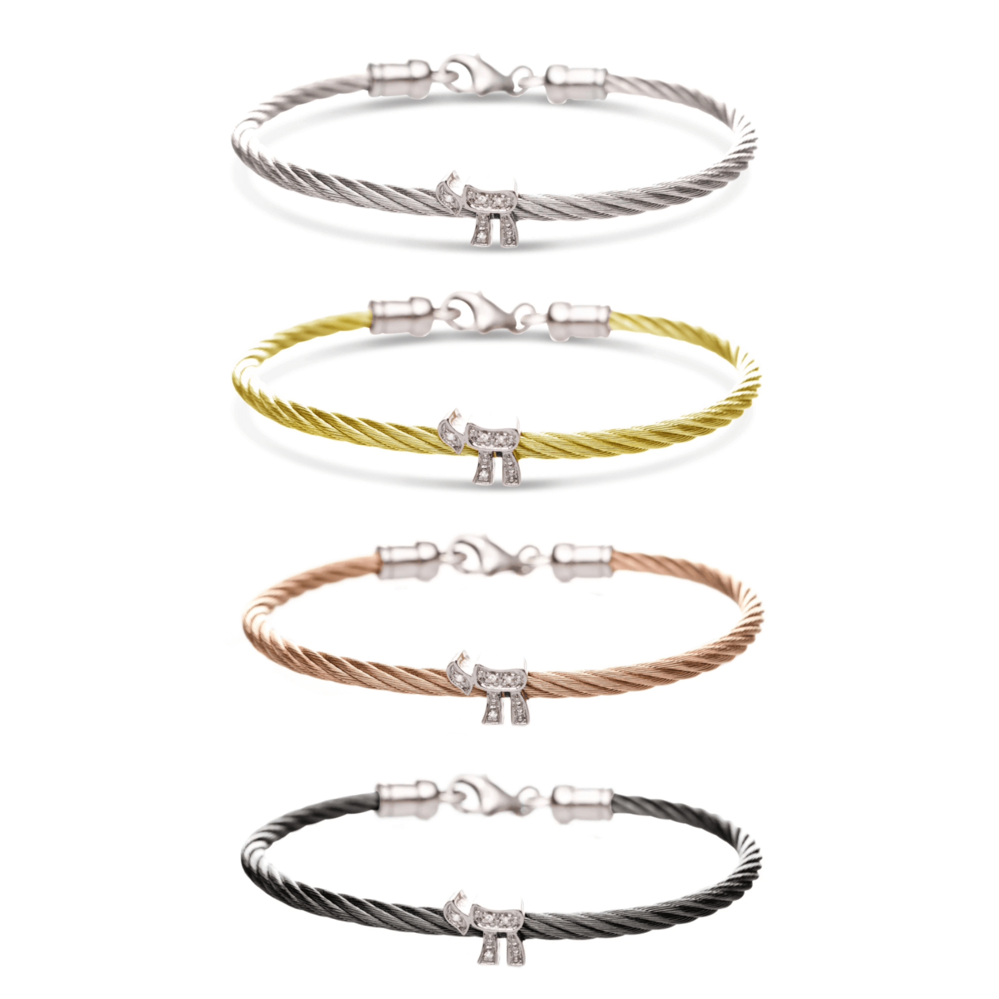 Chai Diamond Stacking Cable Bracelets - Rose Gold, Gold, Silver or Black、mySite、topwebapps