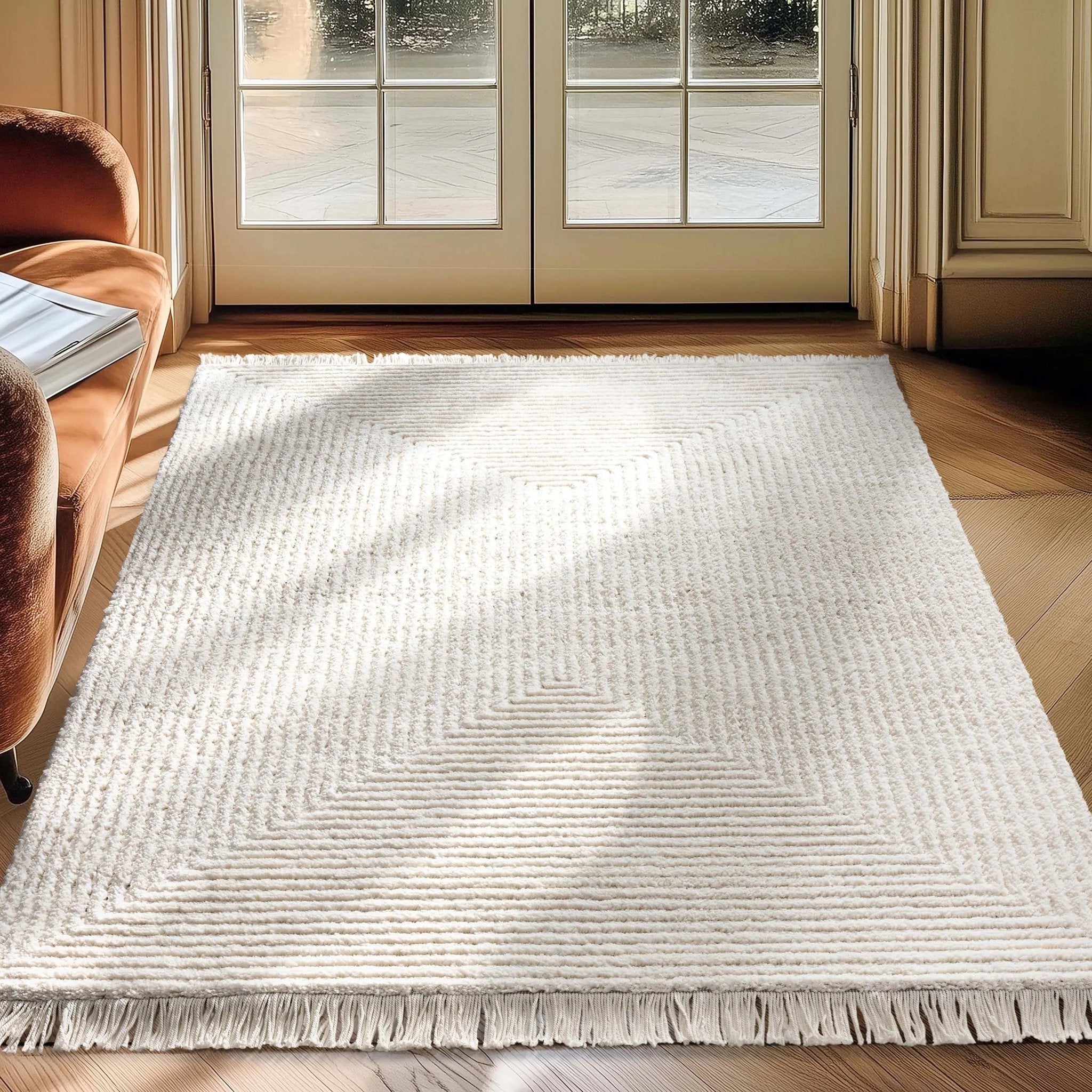 Monroe Solid & Striped Textured Ivory Ultra Soft High-Low Shag Rug、mySite、gigharbornorthrealestate