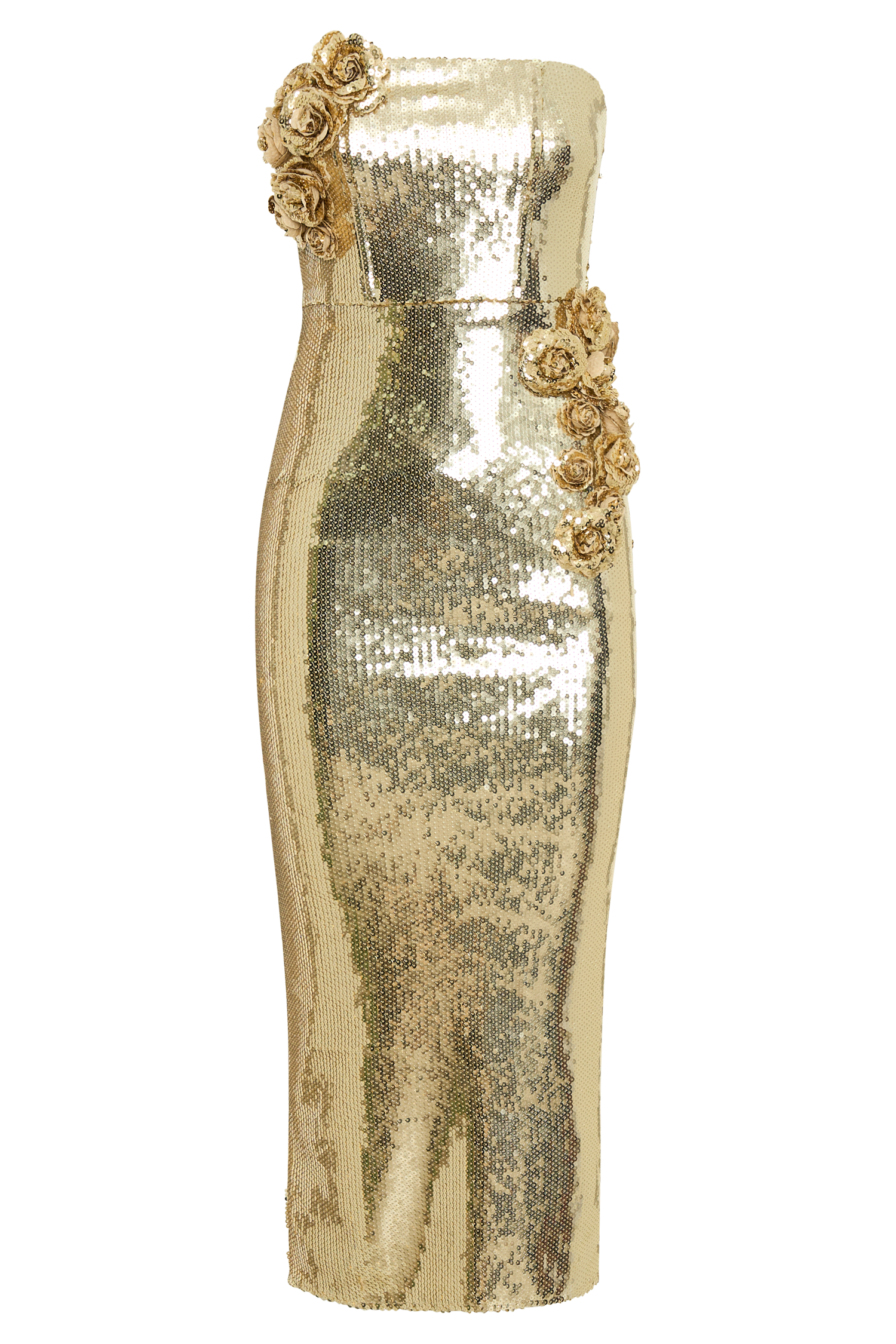 Cassia Strapless Sequin Rose Midi Dress - Gold、mySite、solidvoid