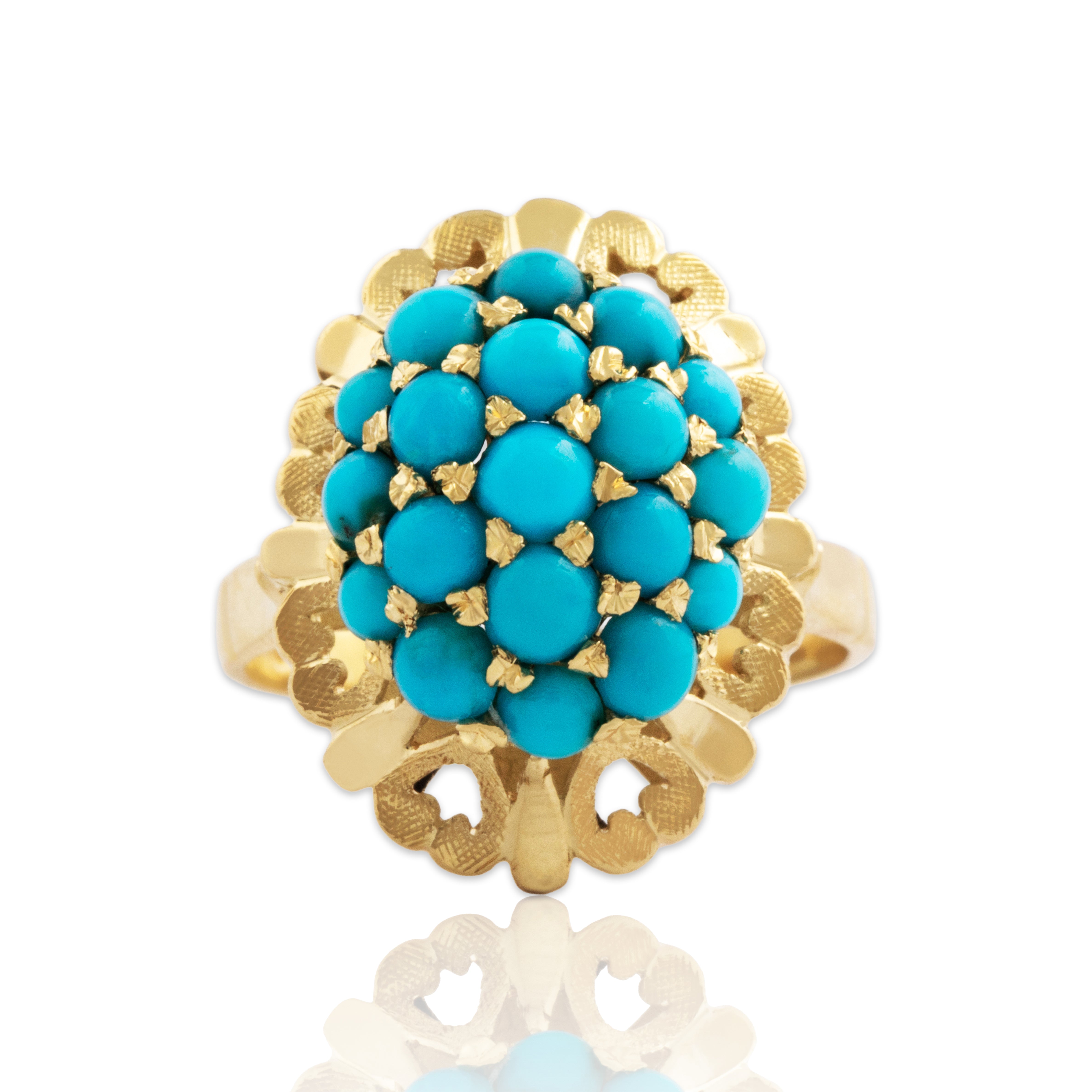 Vintage 18k Yellow Gold 2cttw Turquoise Bubble Cluster Cocktail Ring 7.50、mySite、hinf8tx79
