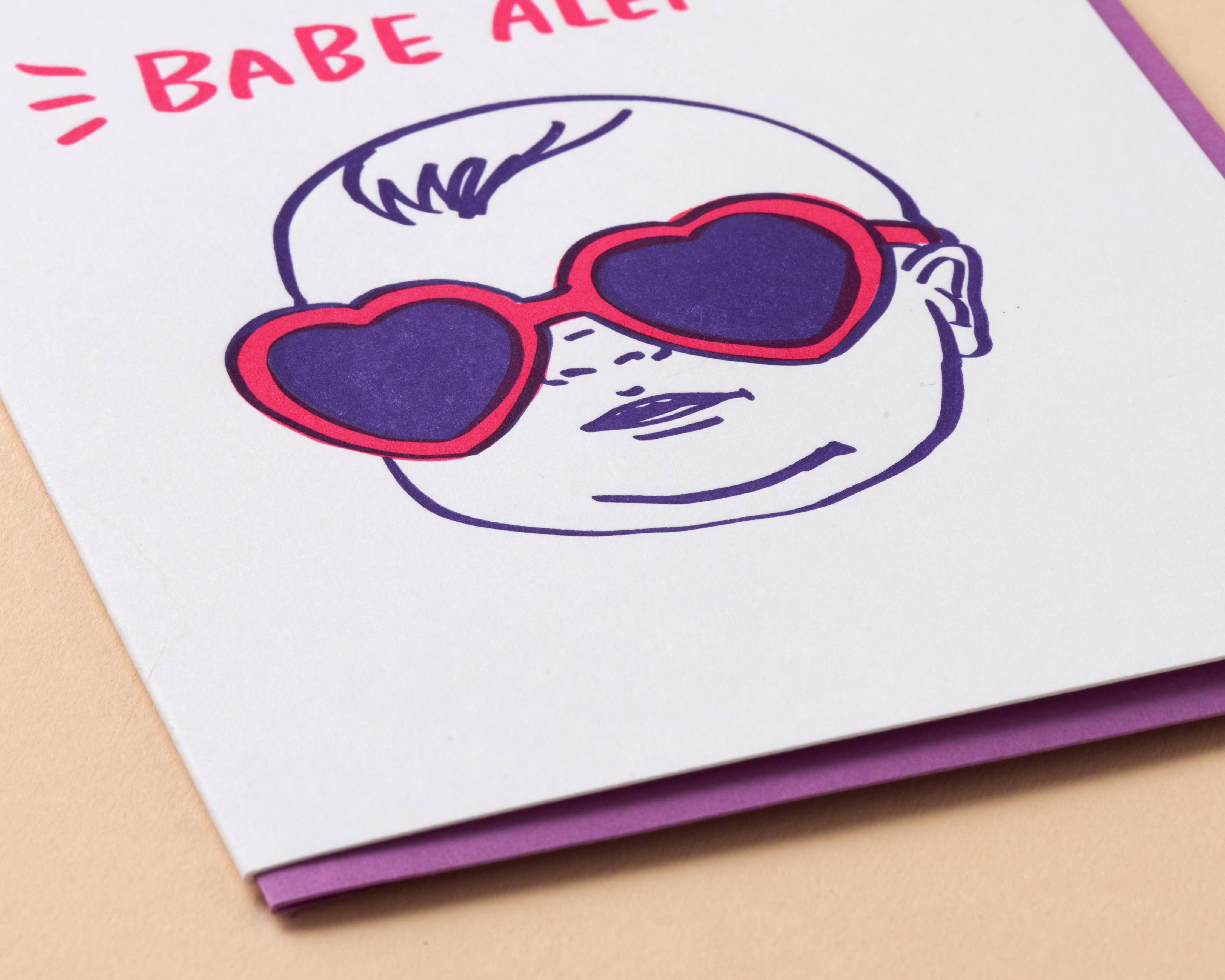 And Here We Are - Babe Alert Letterpress Greeting Card - New Baby, Baby shower- Made in USA、mySite、garagedoors4me