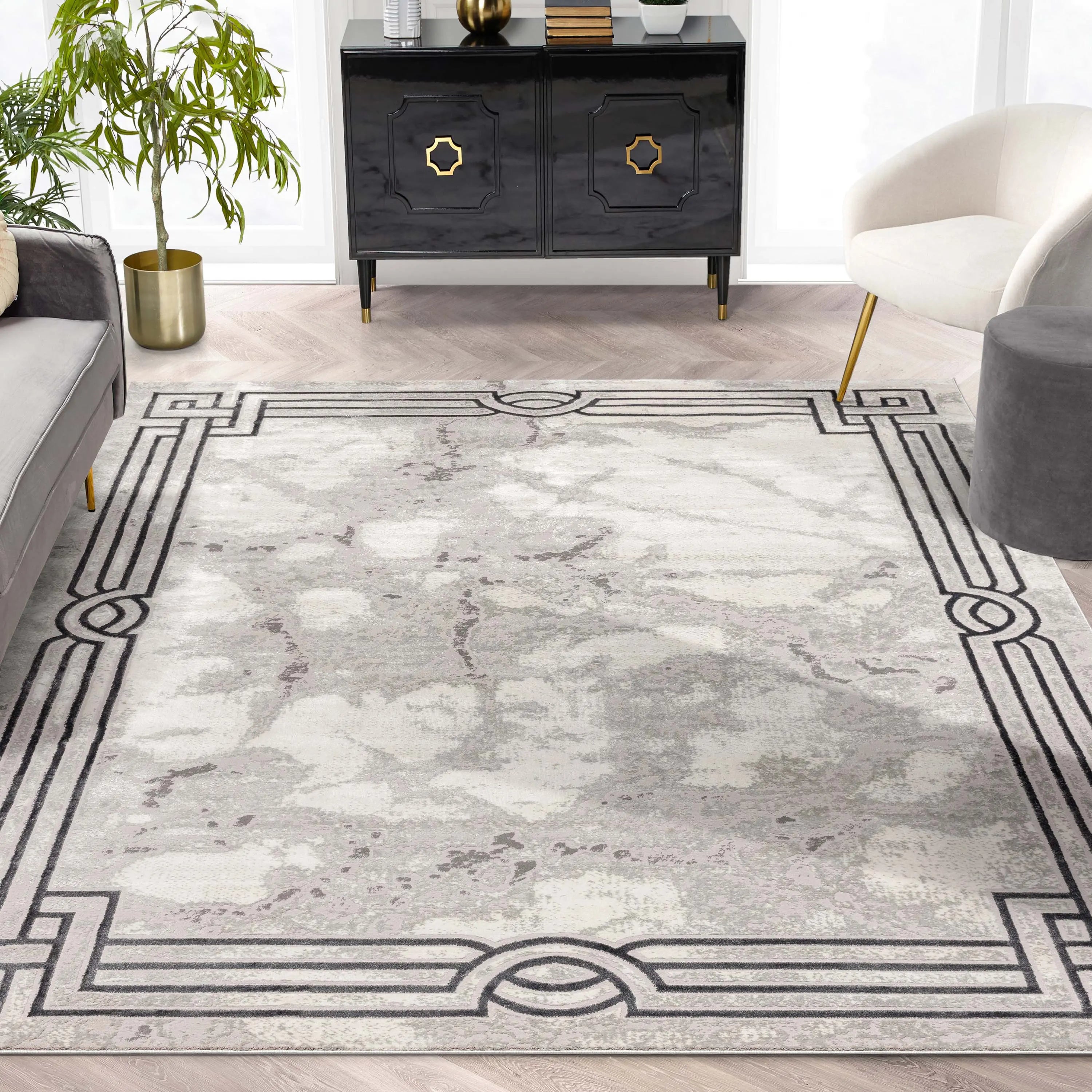 Huntington Retro Marble Border Glam Rug、mySite、gigharbornorthrealestate