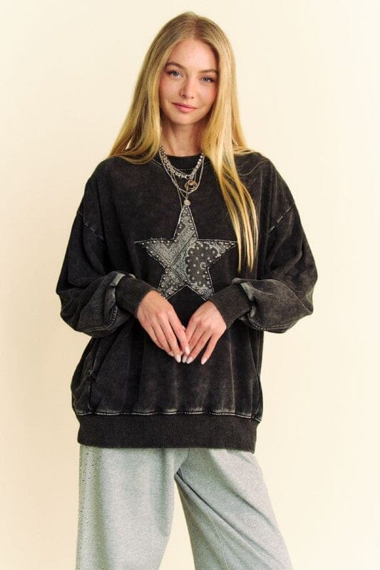Davi & Dani Stud Star Patch Acid Washed Sweatshirt、mySite、camillekostekn