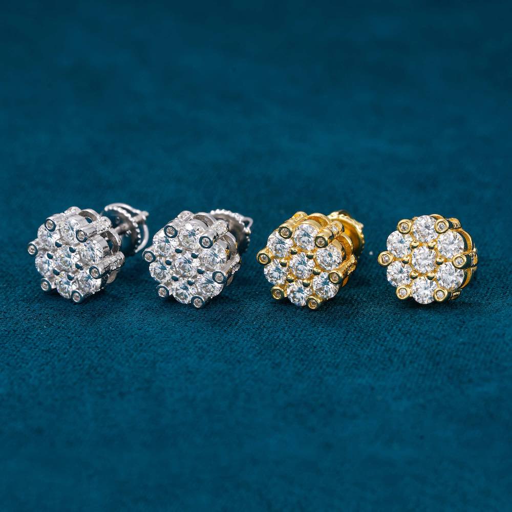 Diamond Flower Cluster Stud Earrings 14K Gold | 10MM、mySite、hinf8tx79