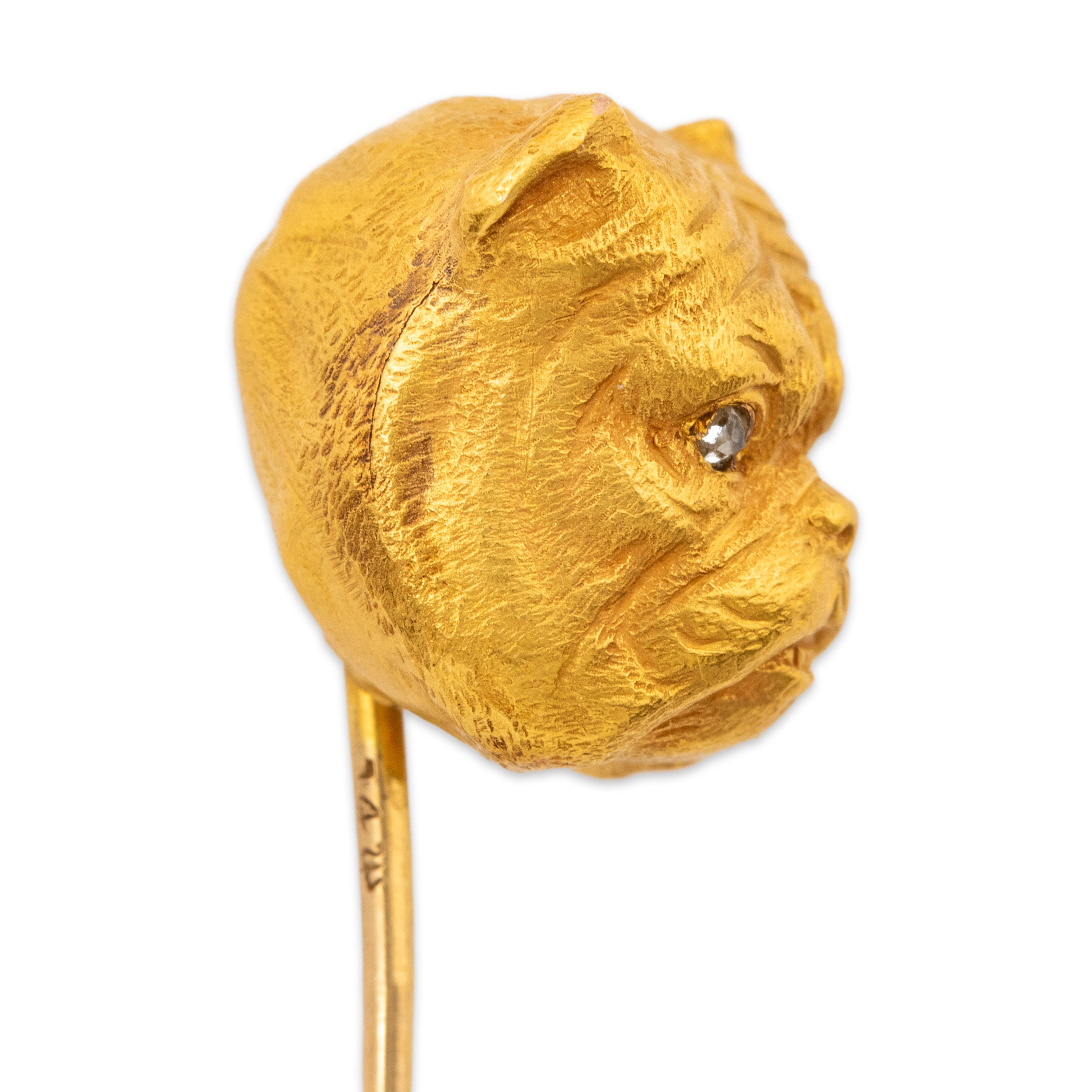 Large Antique 14k Yellow Gold Rose Cut Diamond Bulldog Stick Pin、mySite、hinf8tx79