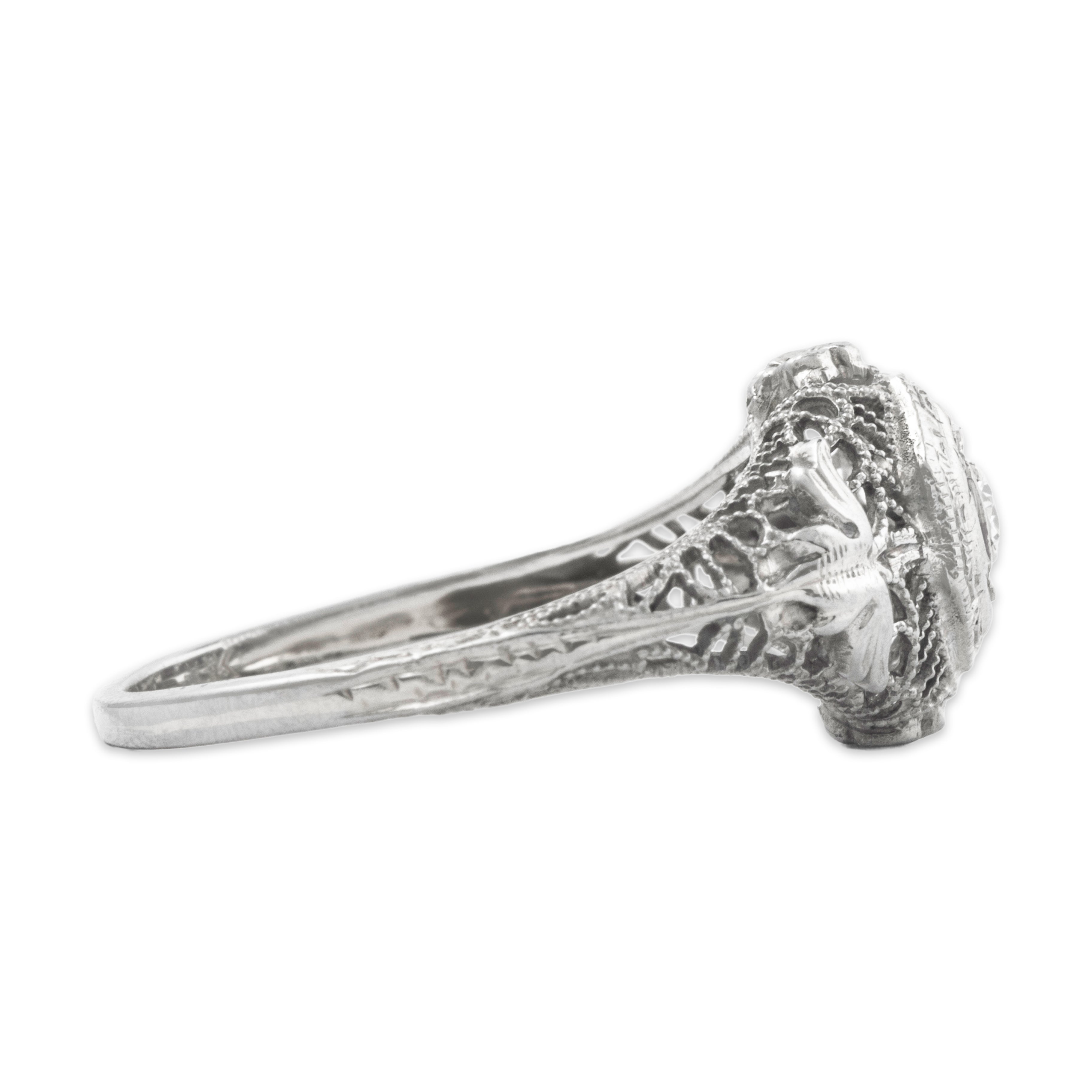 Antique Art Deco 18k White Gold Diamond Openwork Filigree Solitaire Ring 5.00、mySite、hinf8tx79