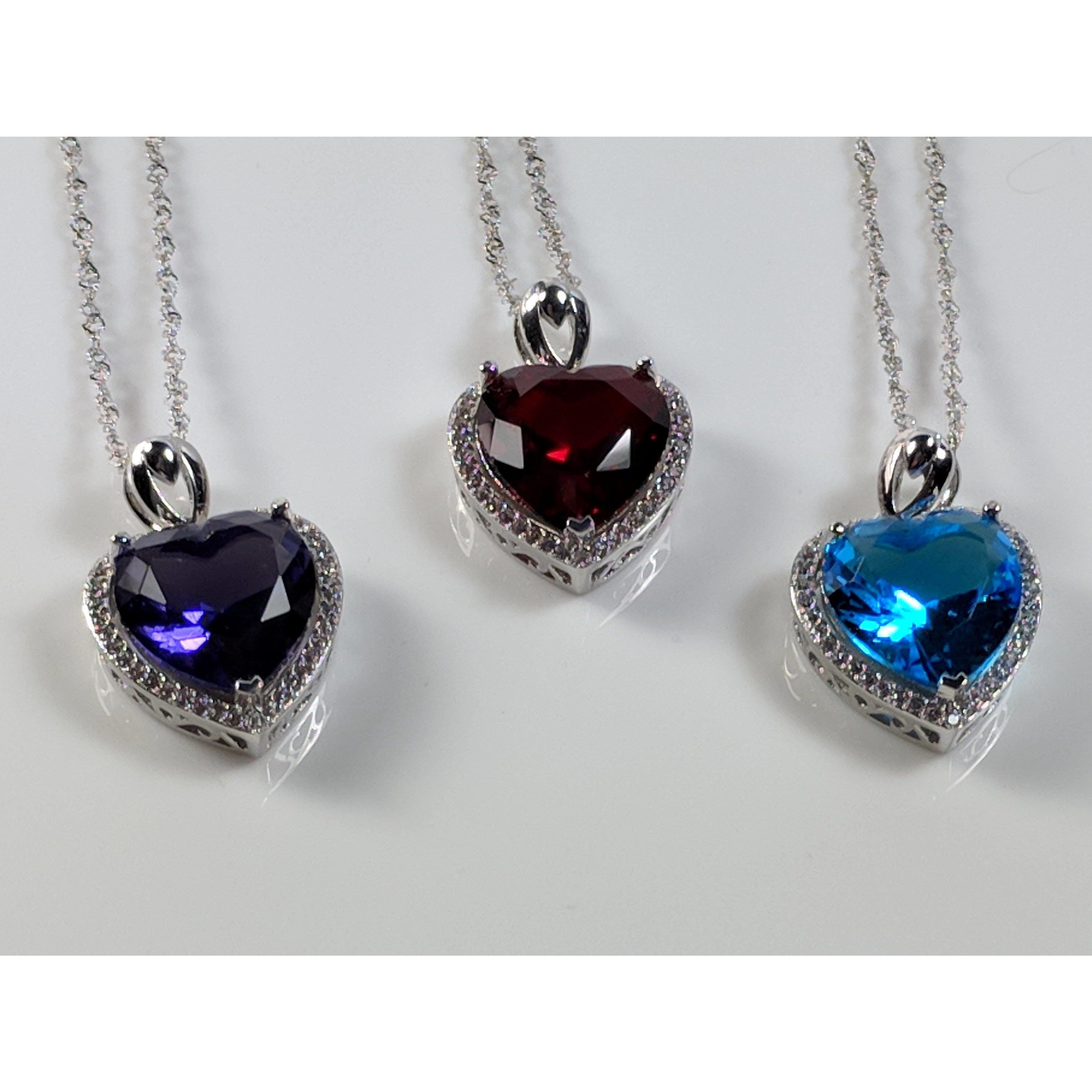 Heart Pendant in 925 Silver, Simulated Ruby, Topaz or Amethyst Crystal with CZ、mySite、g9winljtr
