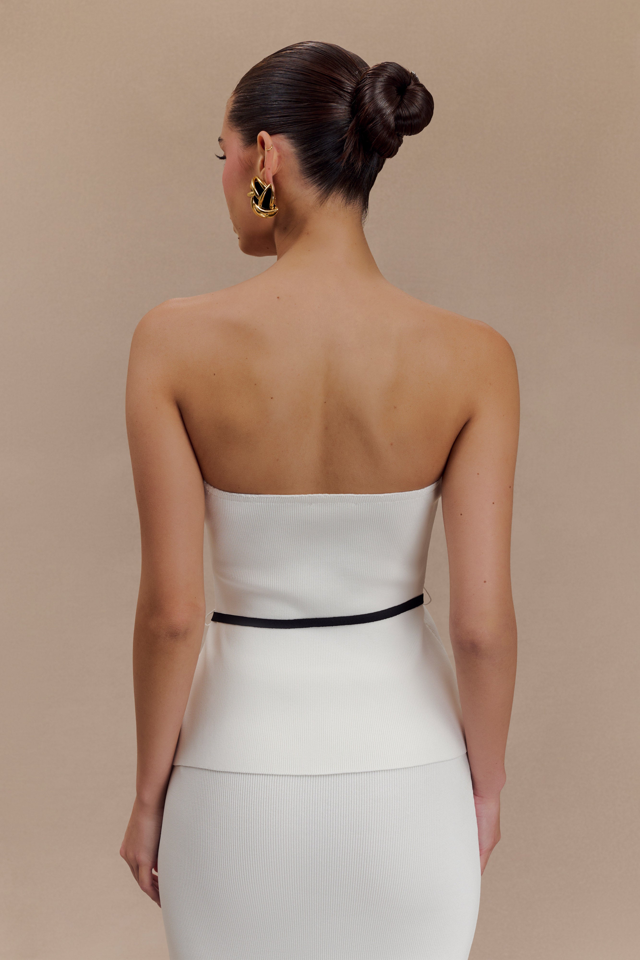 Keaton Strapless Rose Tie Knit Top - White And Black、mySite、solidvoid