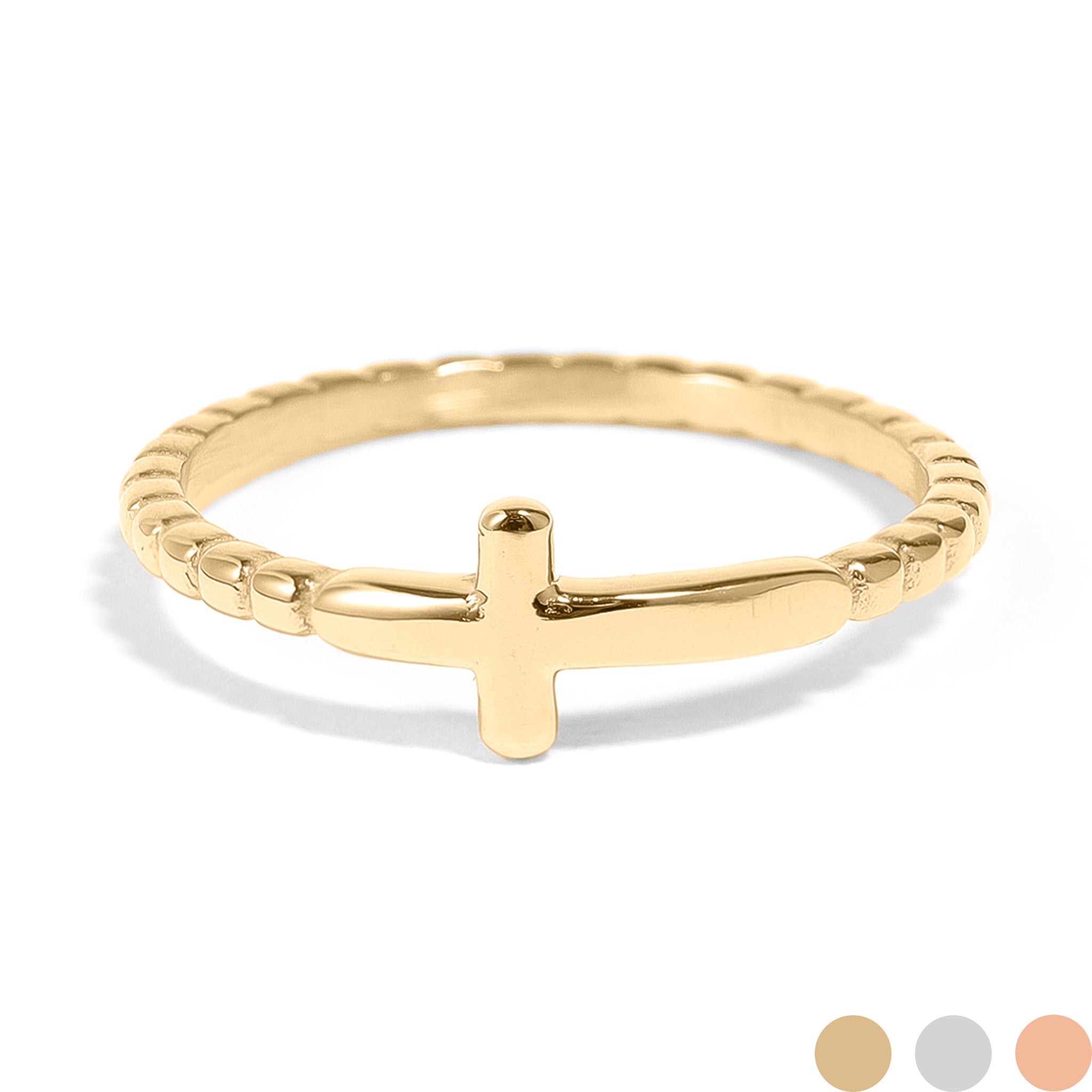 18K Gold PVD Stainless Steel Beaded Cross Stacking Ring / CSR0005、mySite、dreamappss