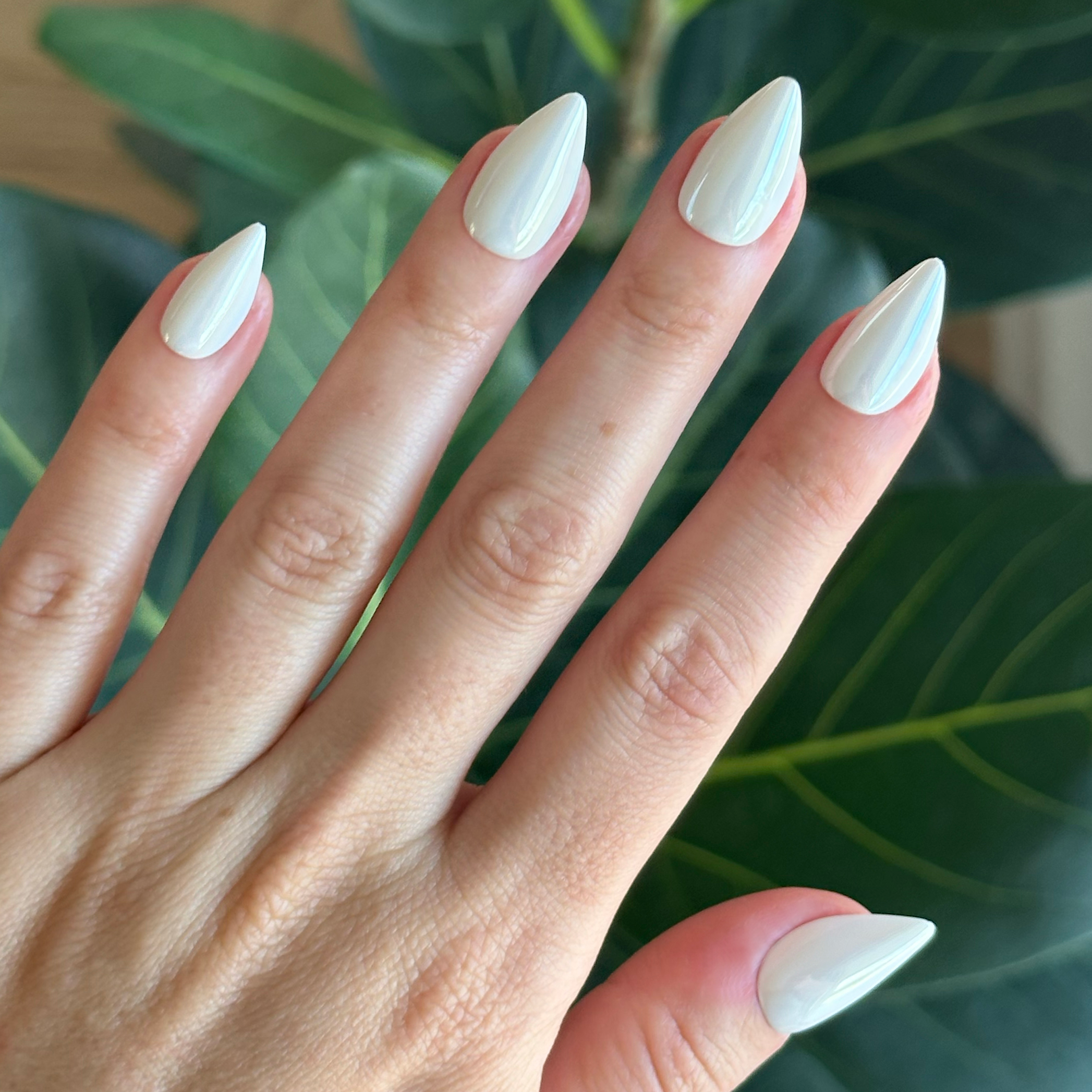 White Jelly Chrome - Press-On | Medium | Stiletto、mySite、solidvoid