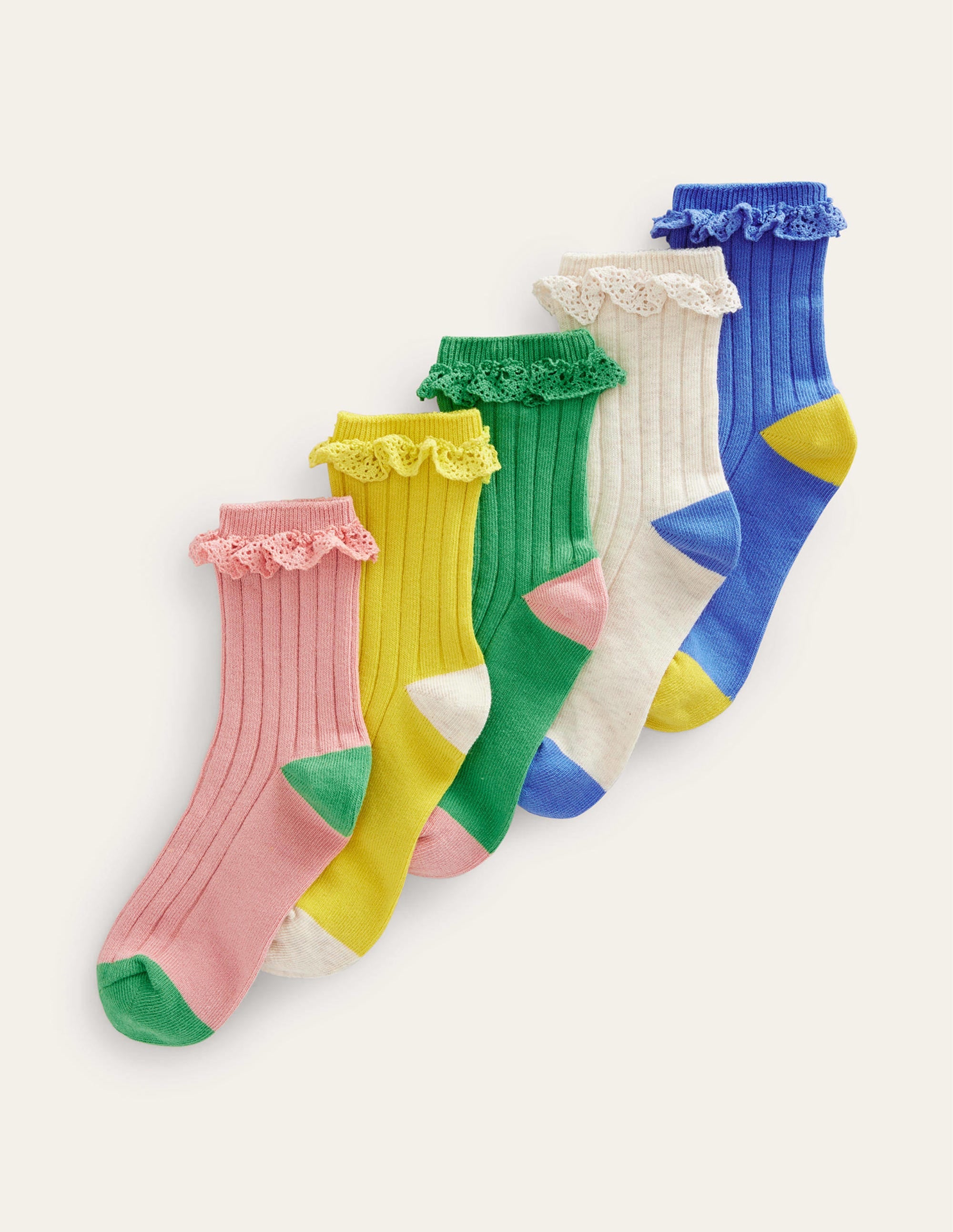  Ribbed Frilly Socks 5 Pack-Multi Pastel、mySite、ashleygrahame