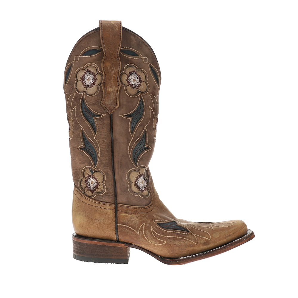 Sand Flower Inlay Embroidered Square Toe Pull On Cowboy Boots、mySite、gtrtttuynbv