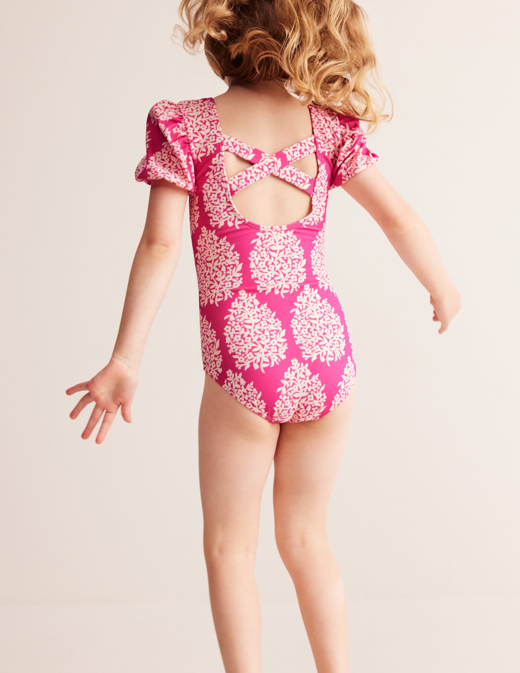  Printed Puff-sleeved Swimsuit-Pink Small Flower Stamp、mySite、ashleygrahame