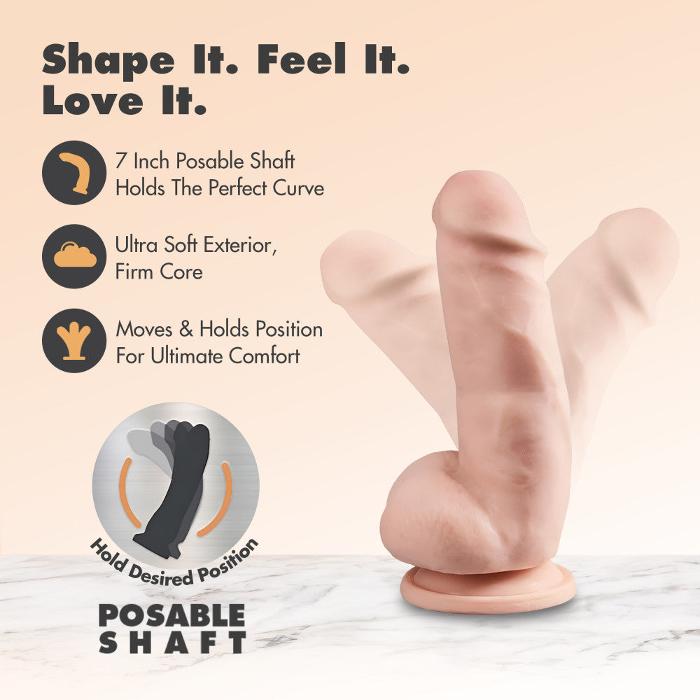 Dr. Skin Plus By Blush® | Realistic Vanilla 7-Inch Long Soft Yet Erect & Posable Dildo With Balls & Suction Cup Base、mySite、bottomscart