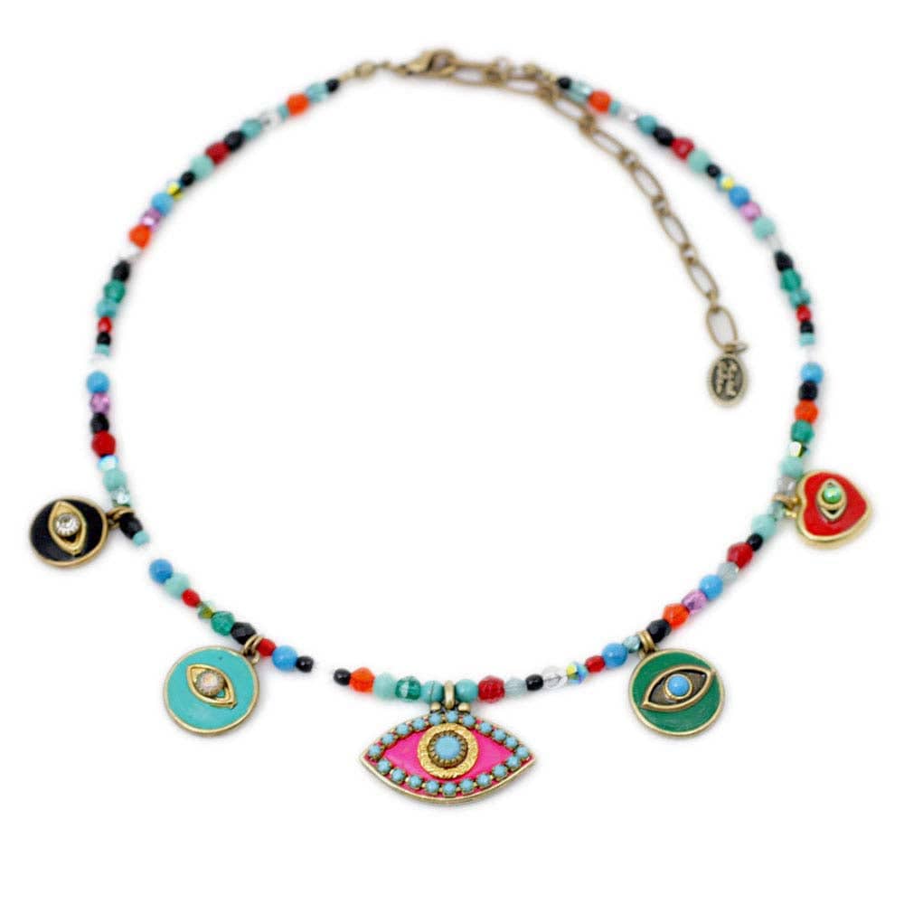Evil Eye Charm Necklace on Beaded Chain by Michal Golan、mySite、topwebapps