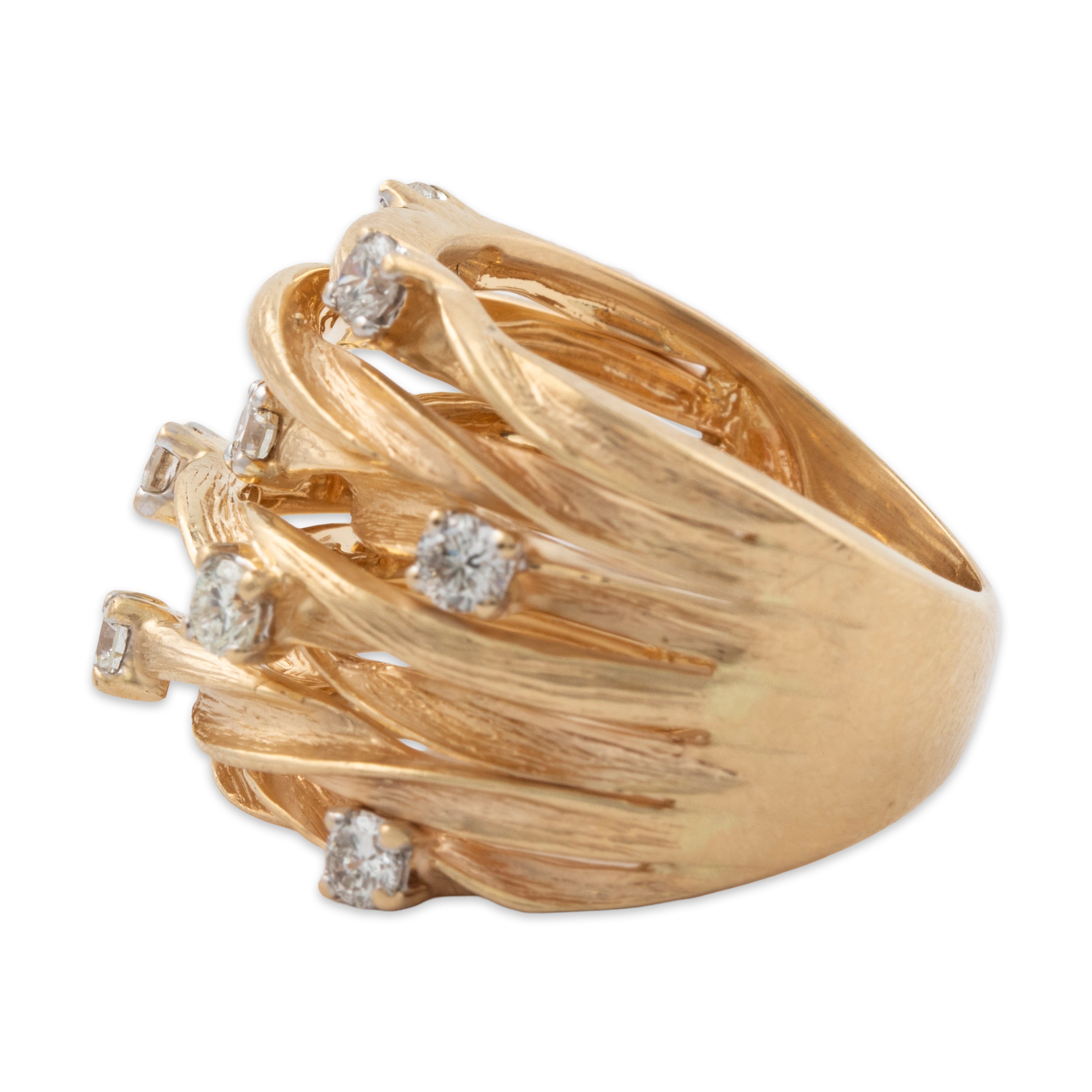 Vintage Spectacular 14k Yellow Gold .78cttw Diamond Ribbons of Light Ring 6.50、mySite、hinf8tx79